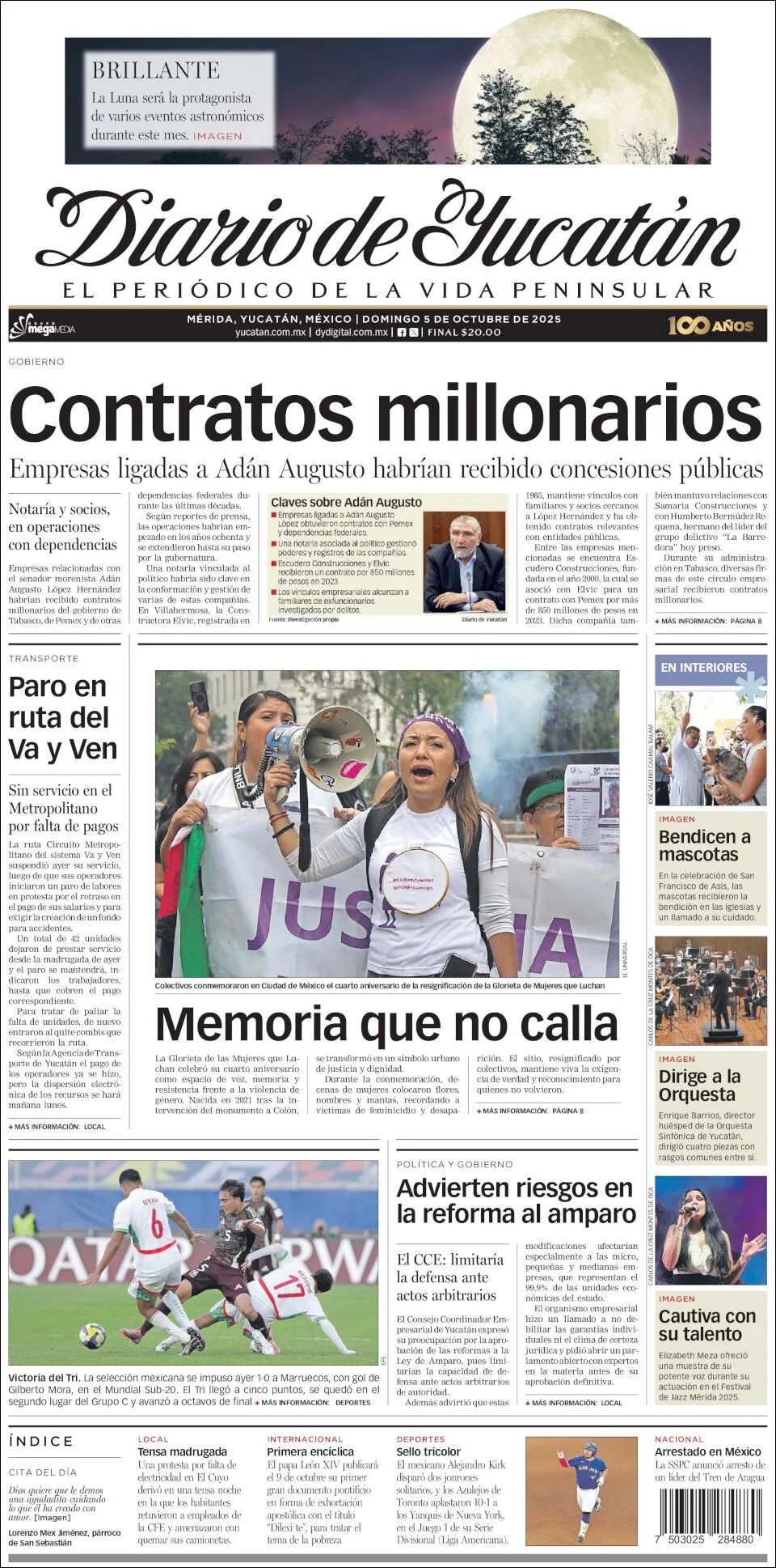 Portada de Diario de Yucatán del domingo, 5 de octubre de 2025
