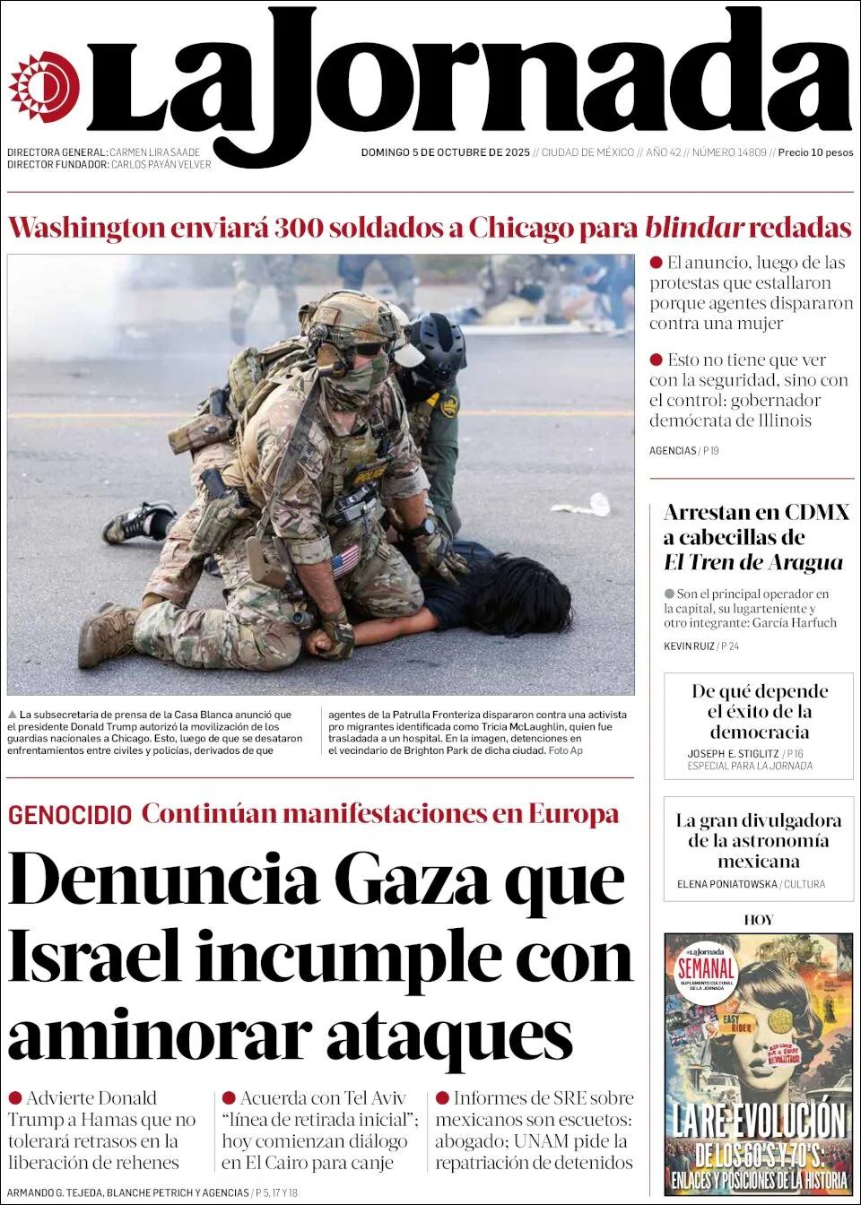 Portada de La Jornada del domingo, 5 de octubre de 2025