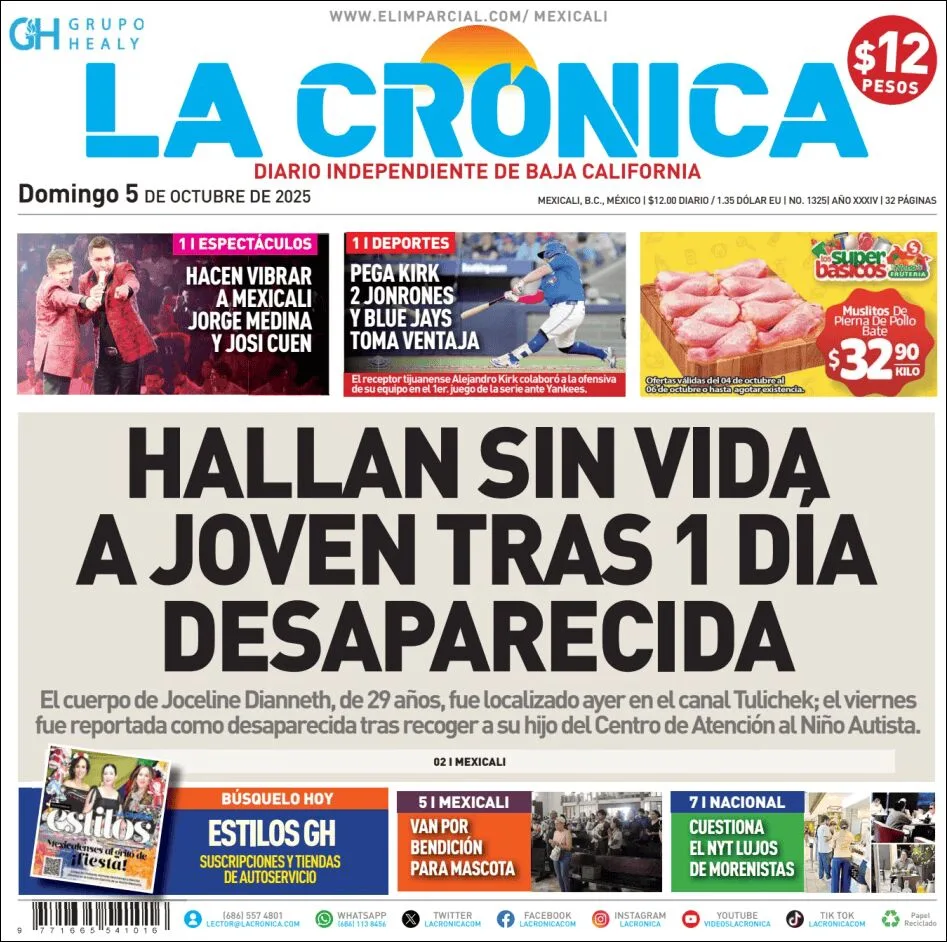 Portada de La Cronica del domingo, 5 de octubre de 2025