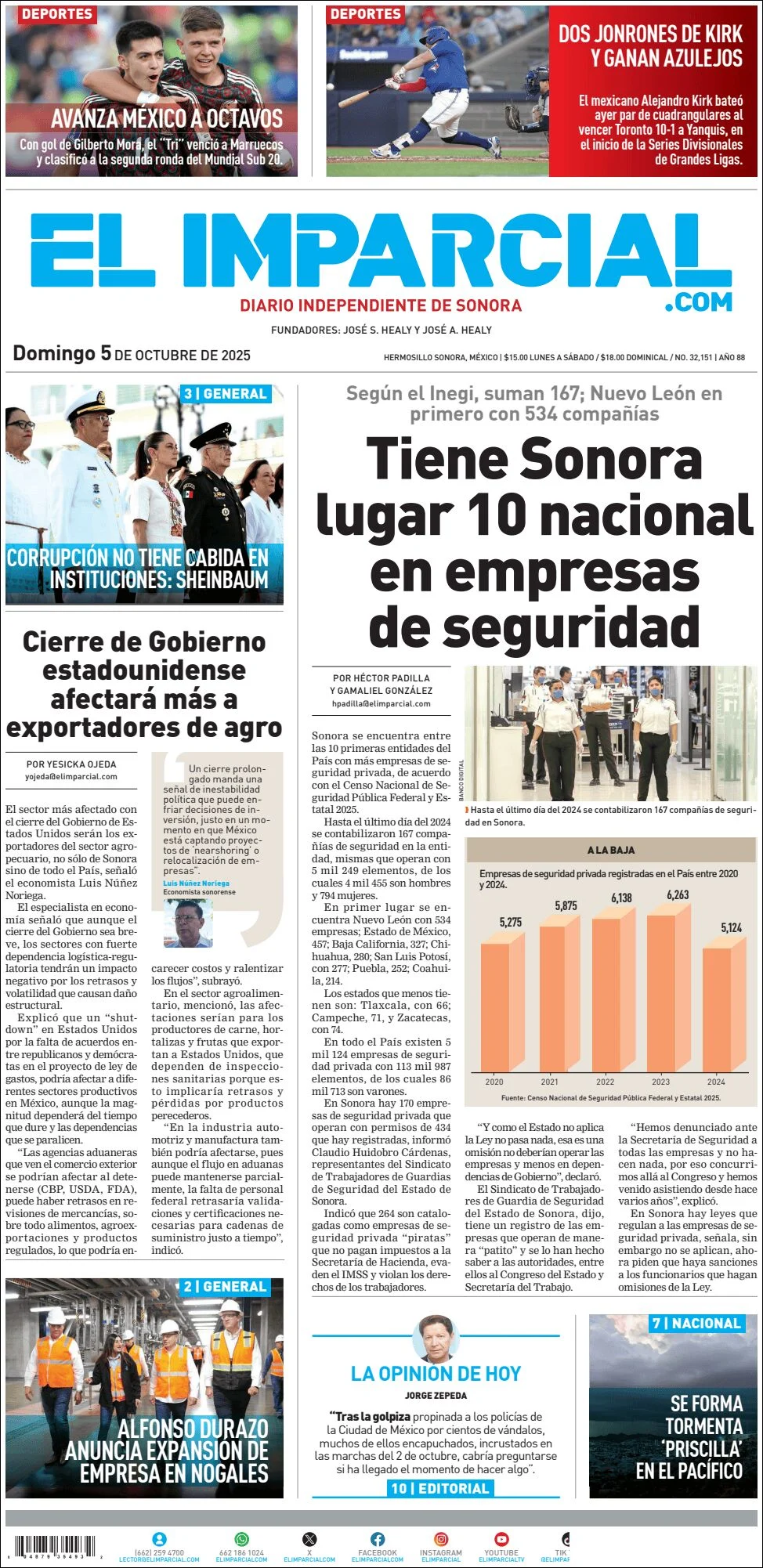Portada de El Imparcial del domingo, 5 de octubre de 2025