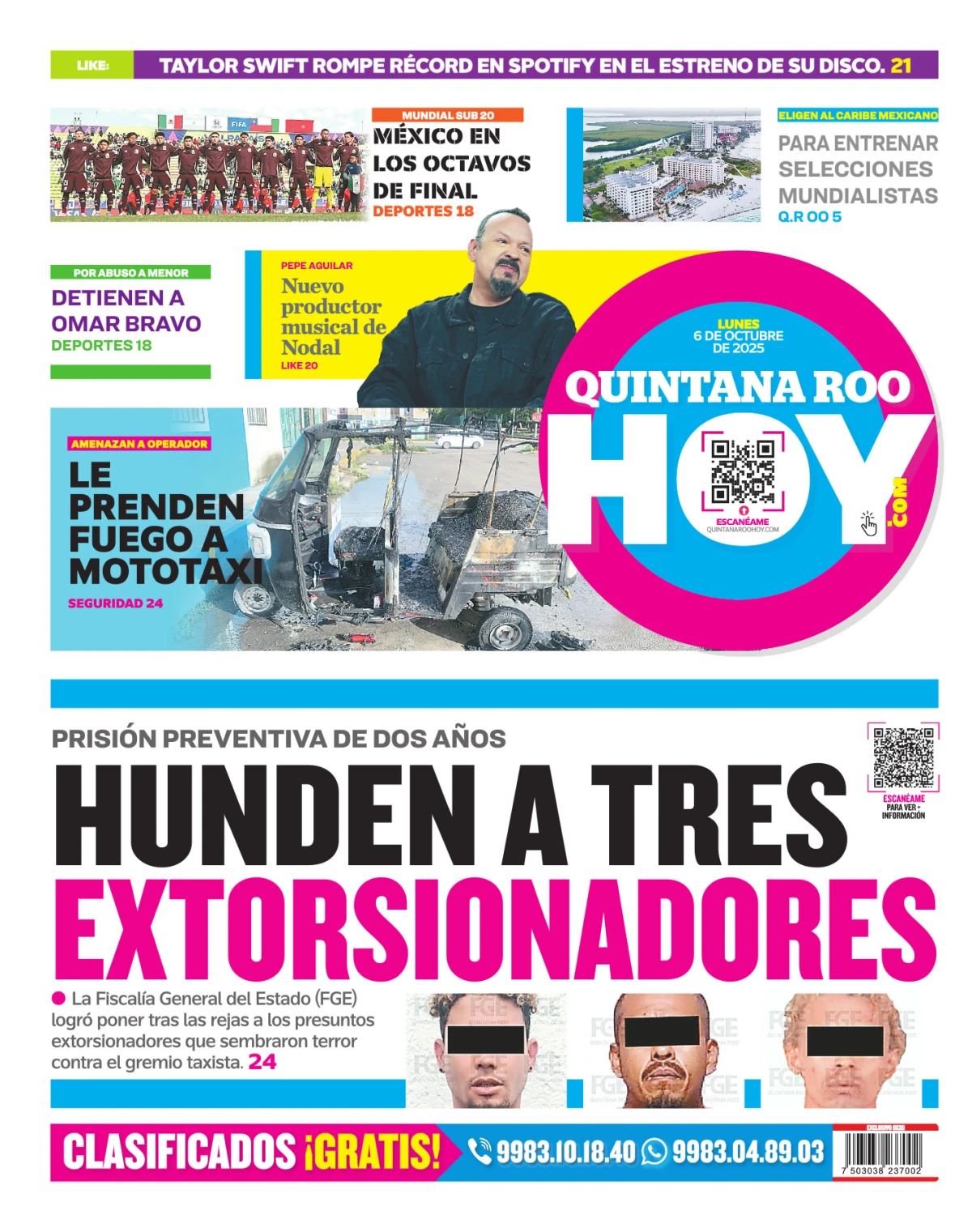Portada de Quintana Roo Hoy (contraportada) del lunes, 6 de octubre de 2025