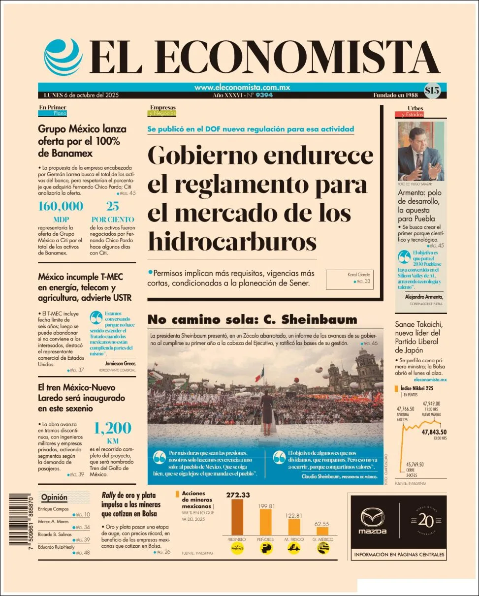 Portada de El Economista del lunes, 6 de octubre de 2025