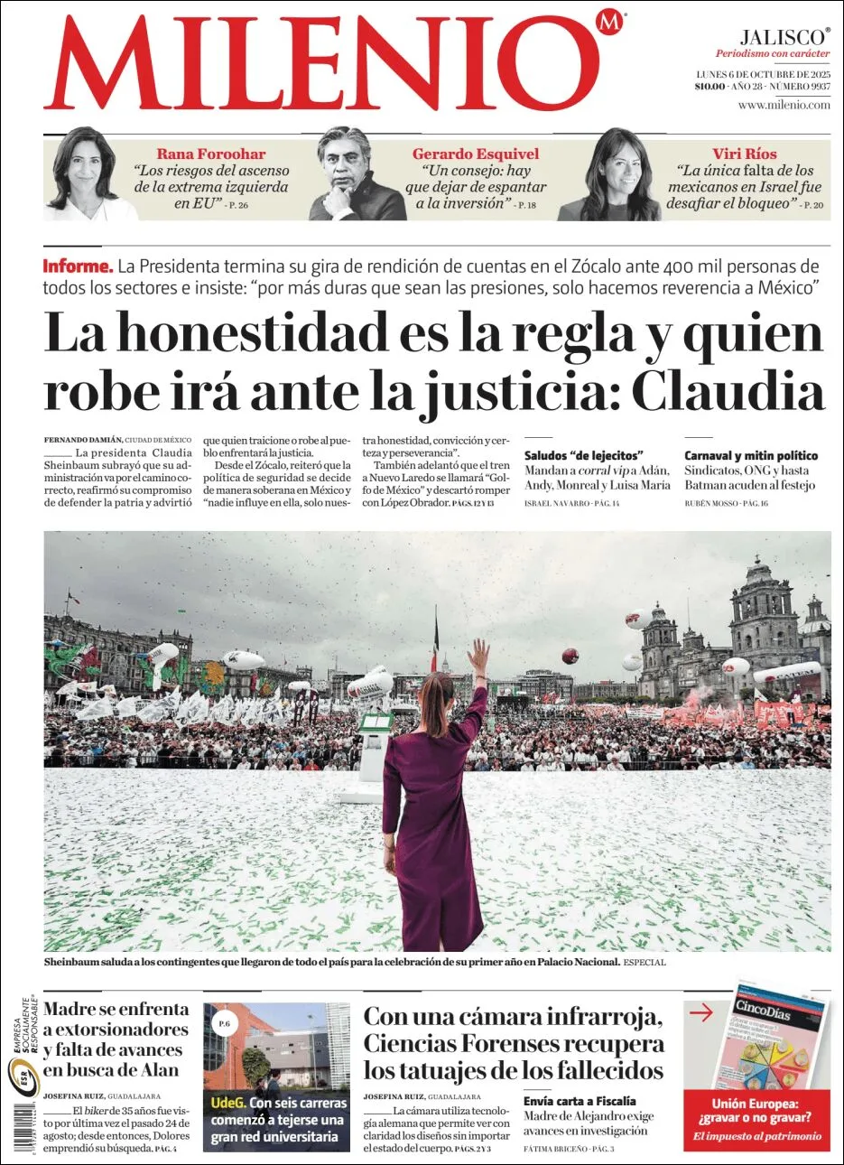 Portada de Milenio Jalisco del lunes, 6 de octubre de 2025