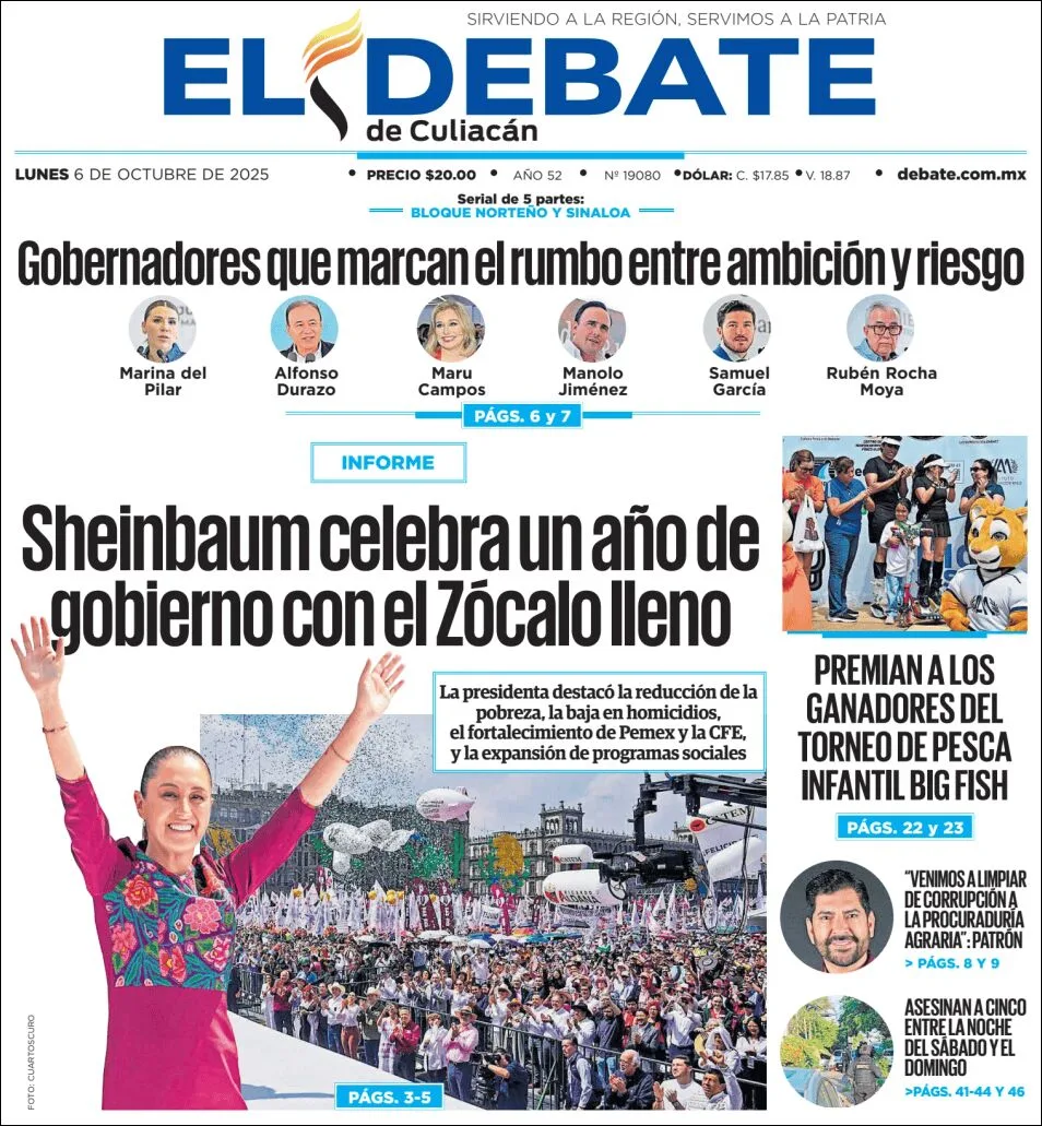 Portada de El Debate de Culiacan del lunes, 6 de octubre de 2025