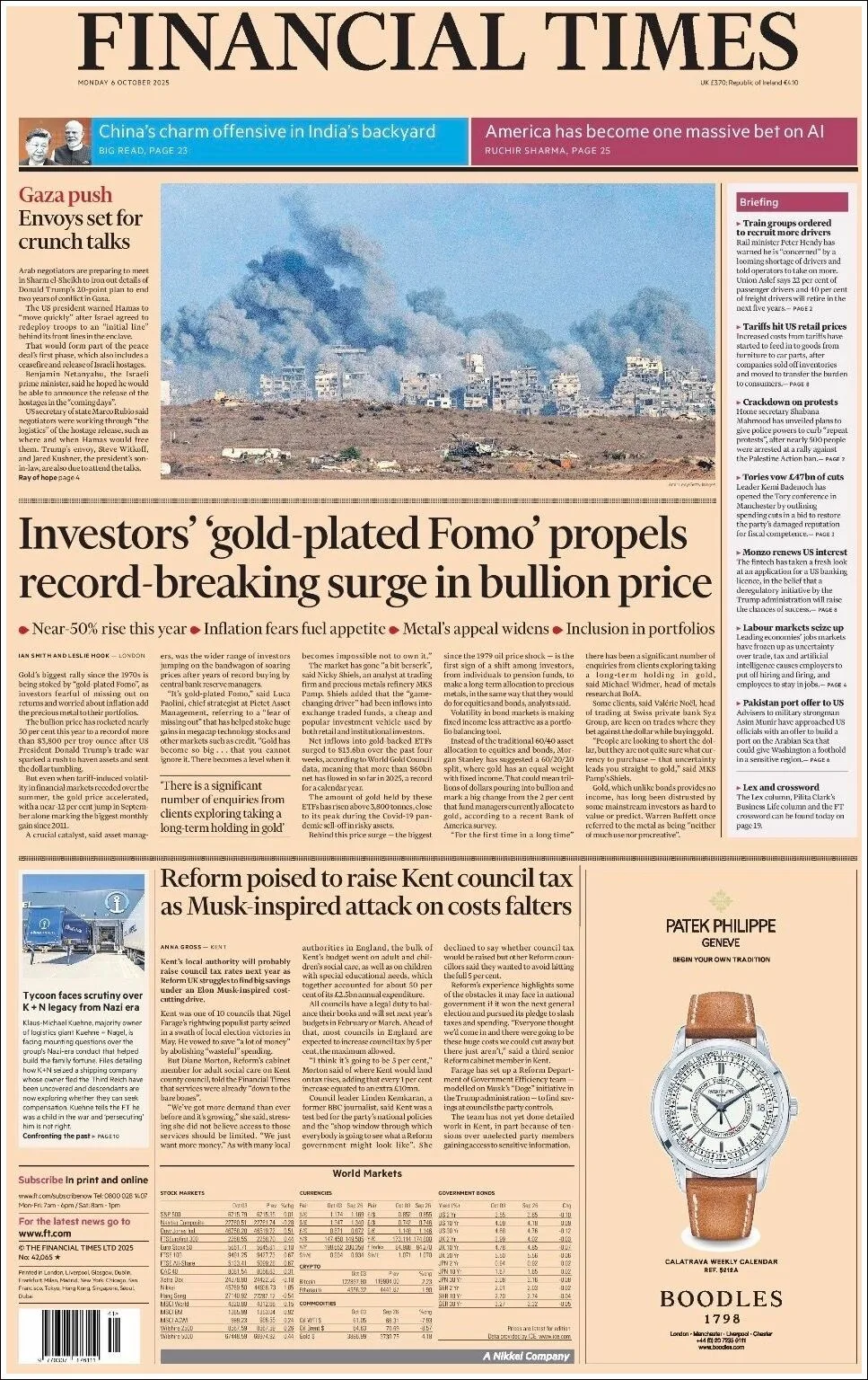 Portada de Financial Times del lunes, 6 de octubre de 2025