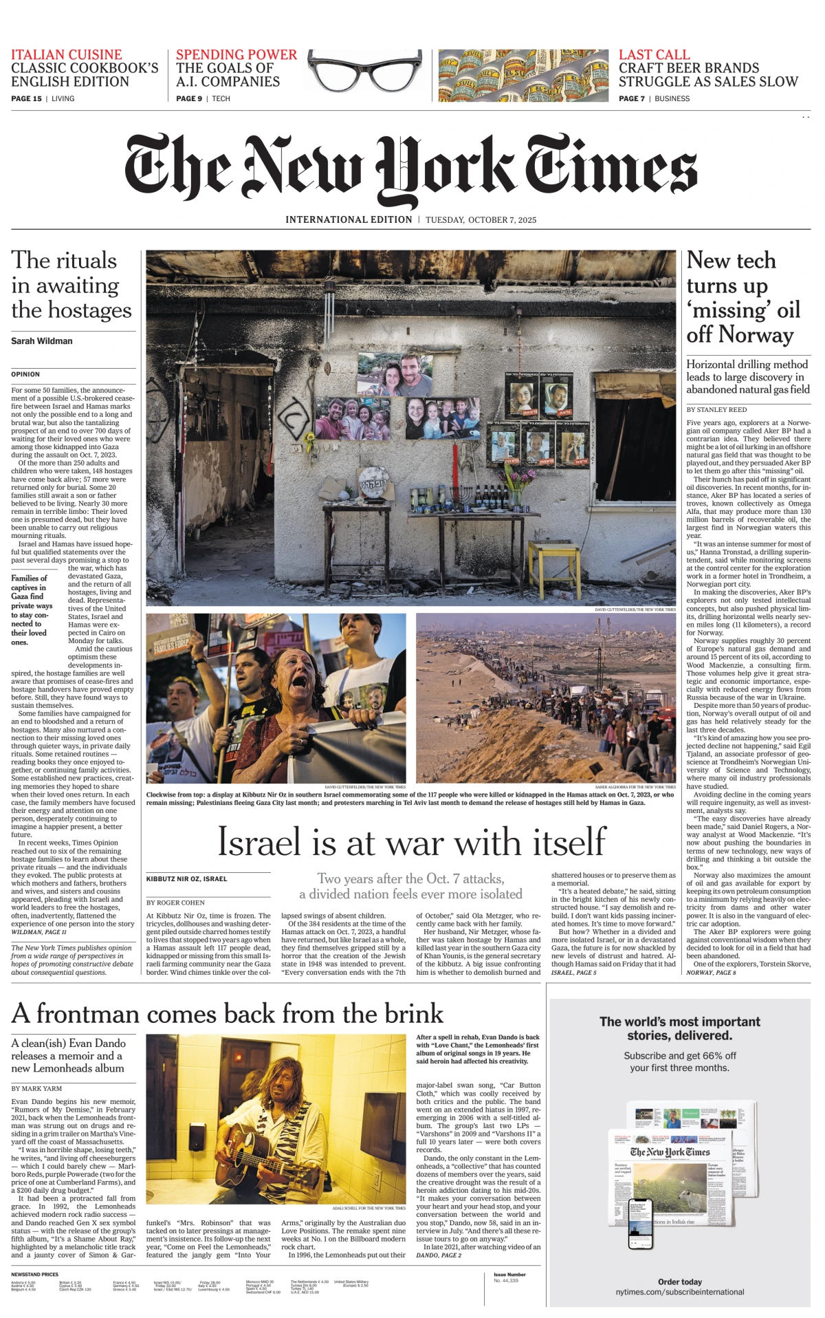 Portada de The New York Times (international) del martes, 7 de octubre de 2025
