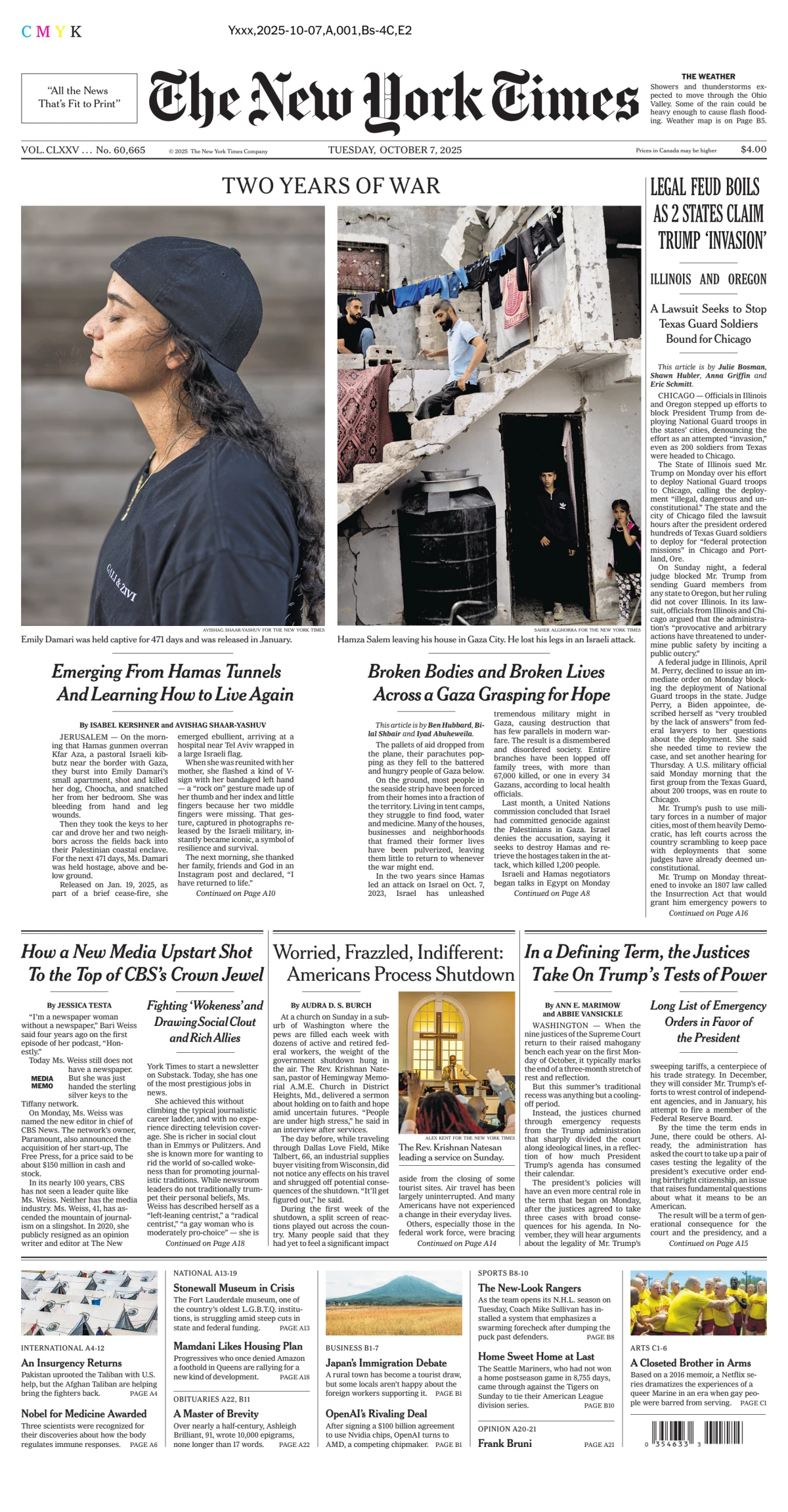 Portada de The New York Times (national) del martes, 7 de octubre de 2025
