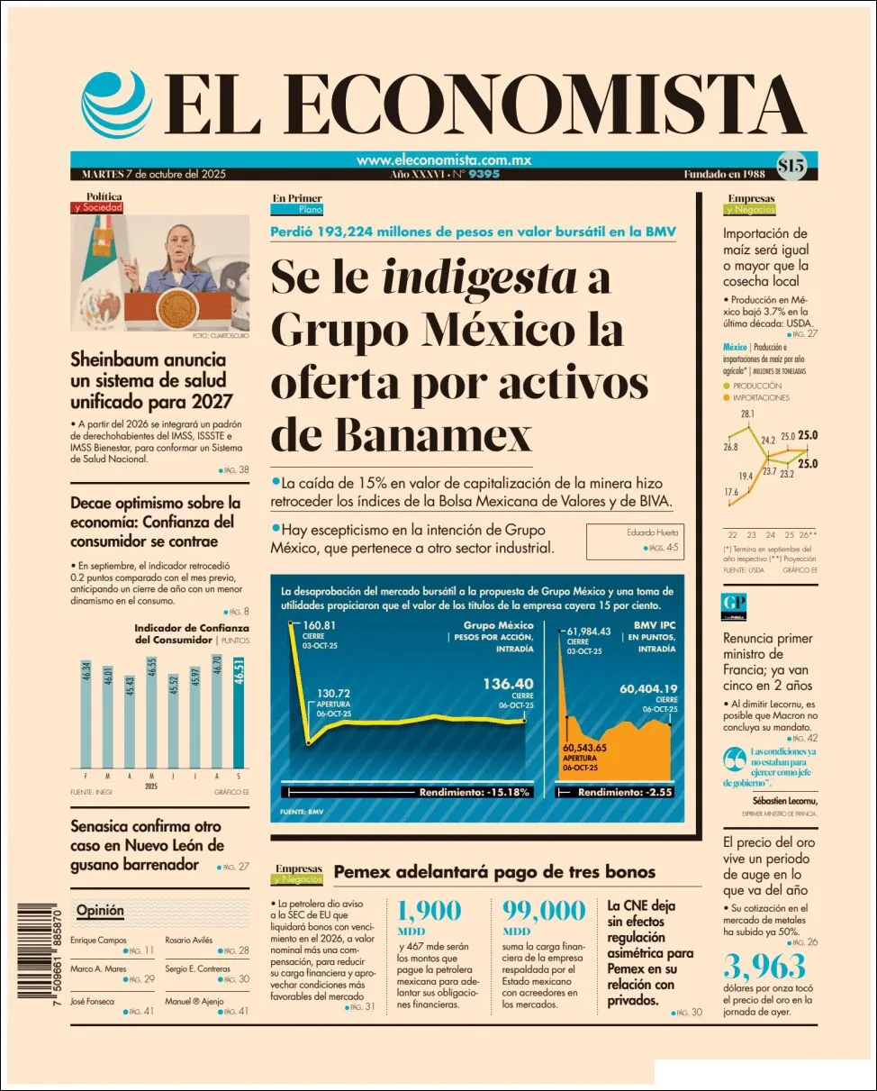 Portada de El Economista del martes, 7 de octubre de 2025