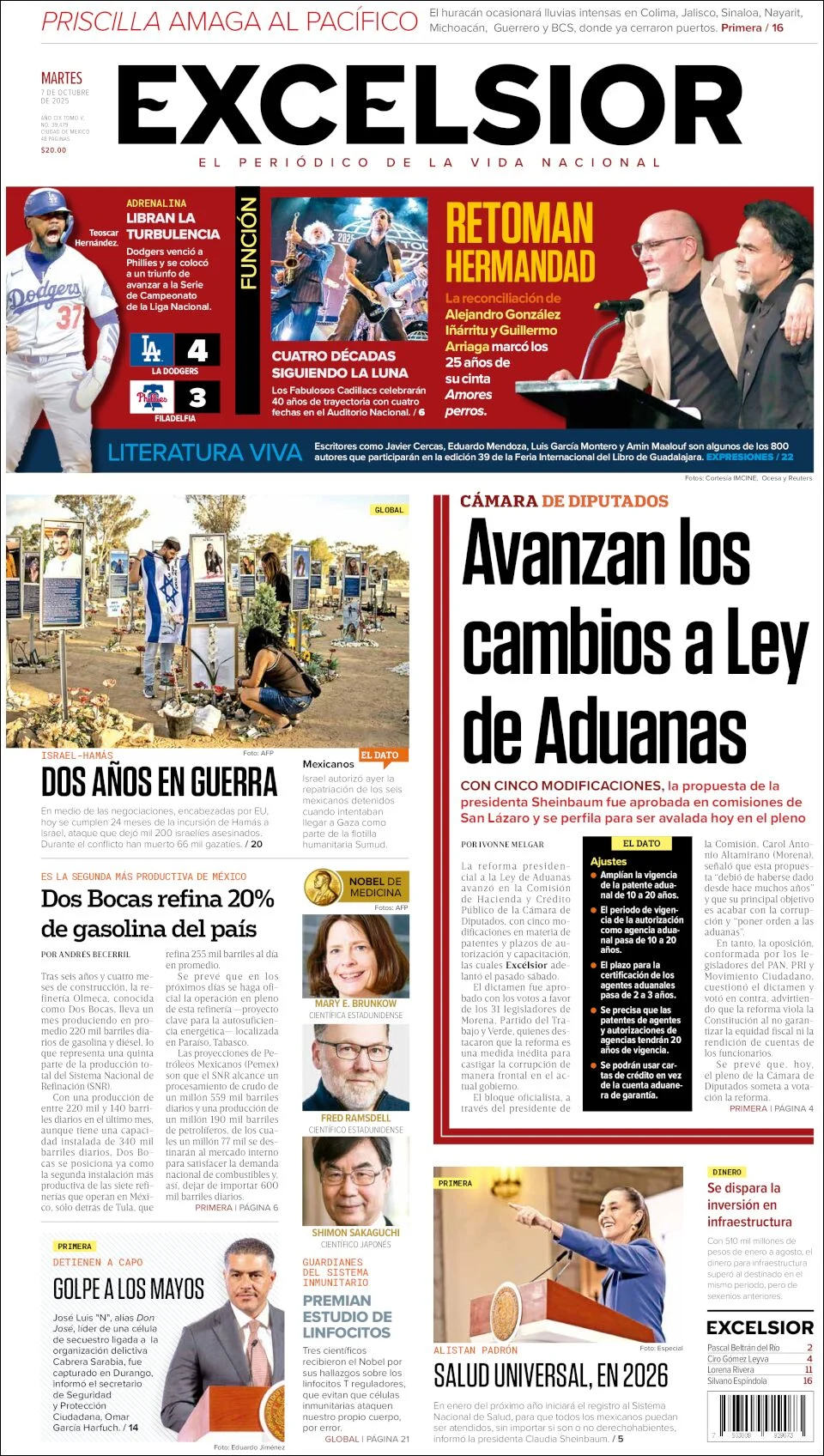 Portada de Excelsior del martes, 7 de octubre de 2025