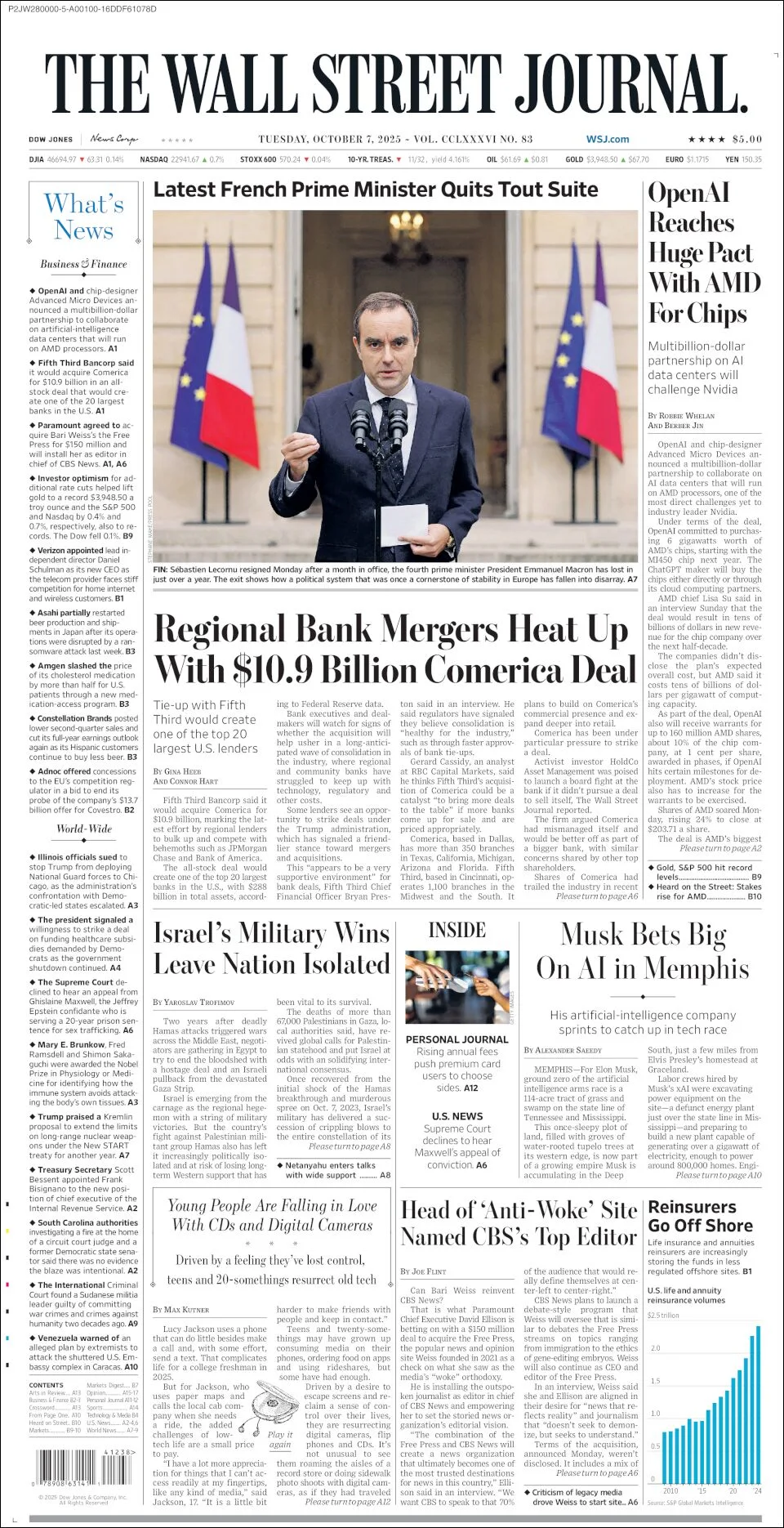 Portada de The Wall Street Journal del martes, 7 de octubre de 2025