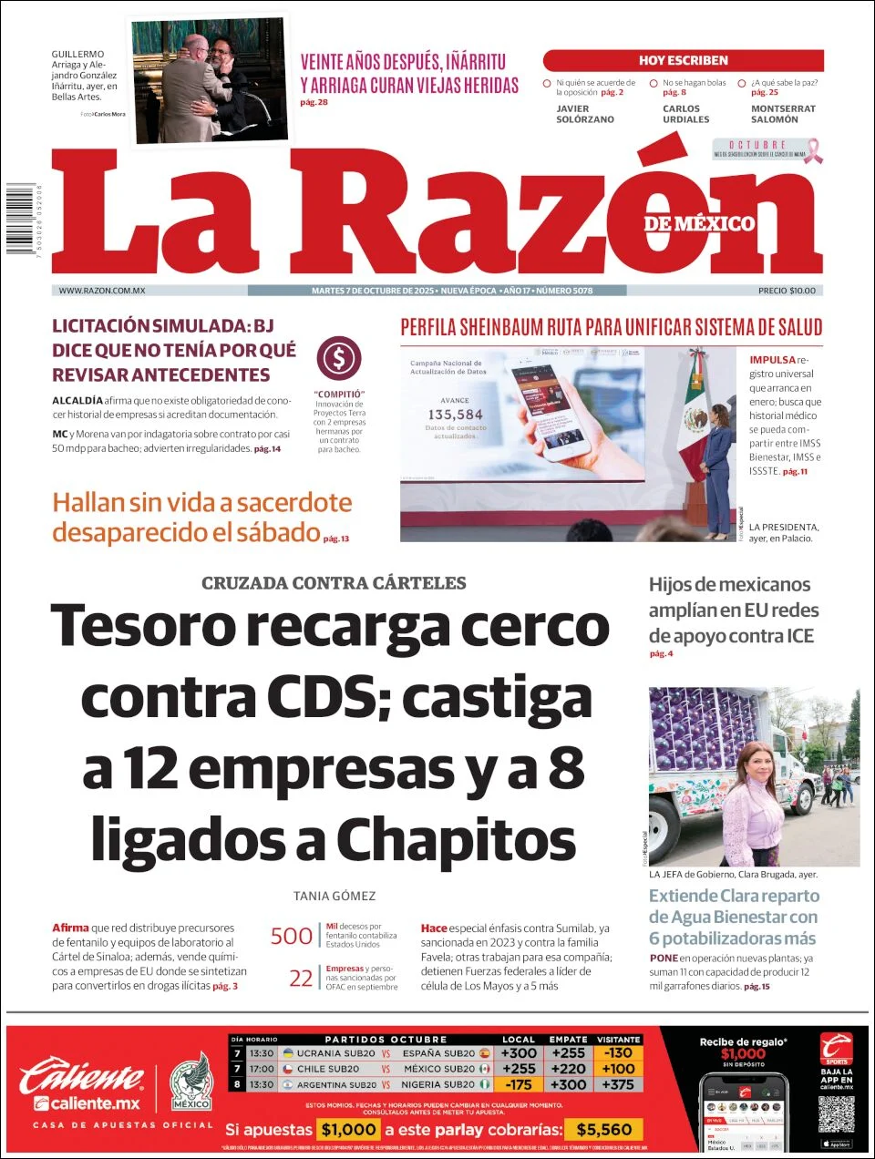 Portada de La Razon del martes, 7 de octubre de 2025