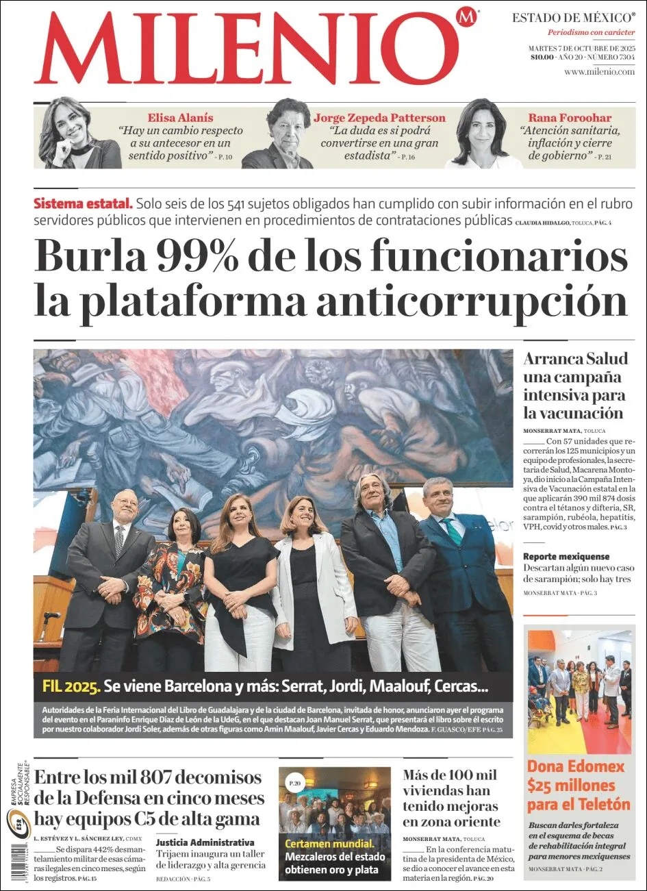 Portada de Milenio Edo de Mexico del martes, 7 de octubre de 2025