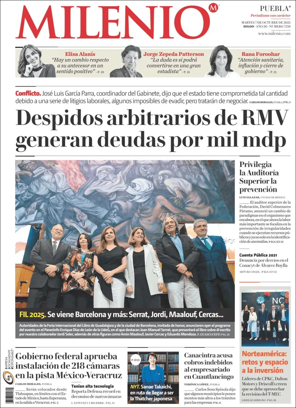 Portada de Milenio Puebla del martes, 7 de octubre de 2025