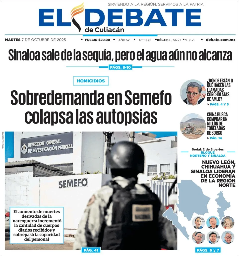 Portada de El Debate de Culiacan del martes, 7 de octubre de 2025