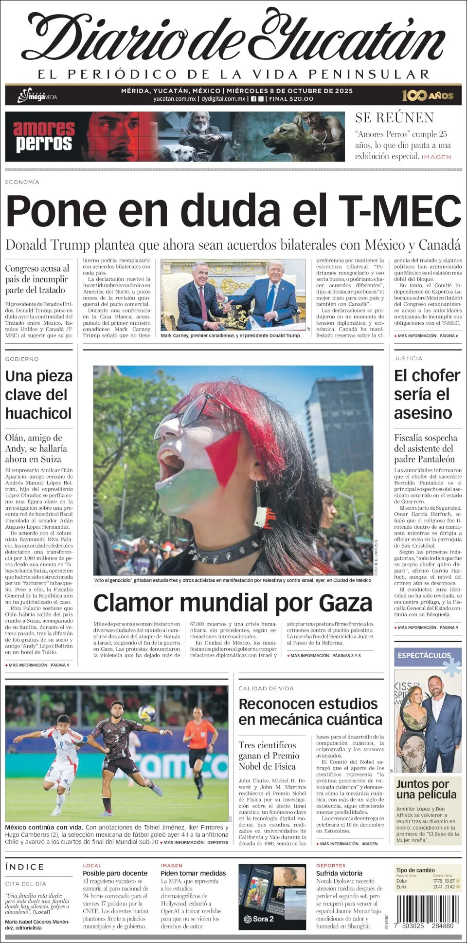 Portada de Diario de Yucatán del miércoles, 8 de octubre de 2025