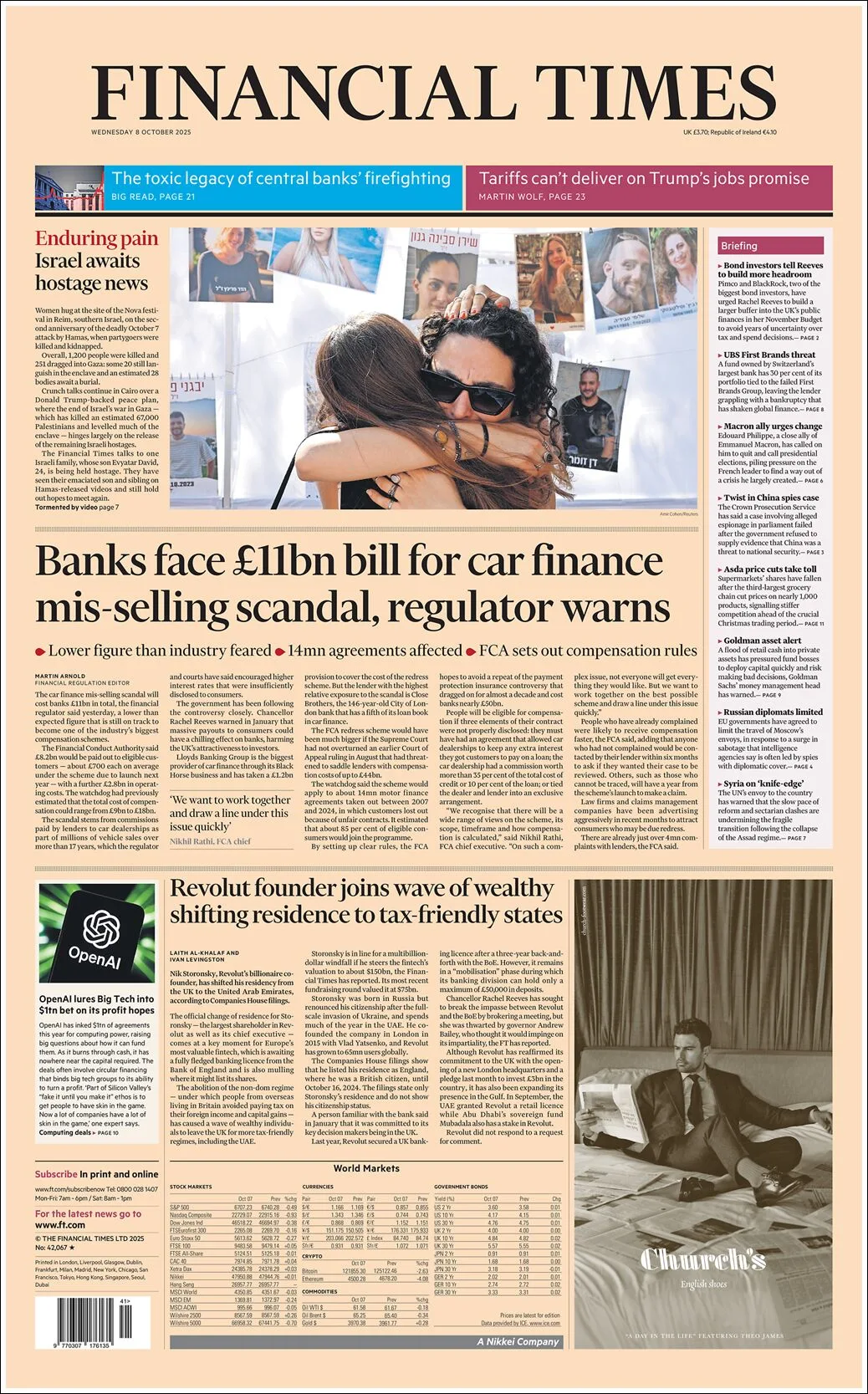 Portada de Financial Times del miércoles, 8 de octubre de 2025