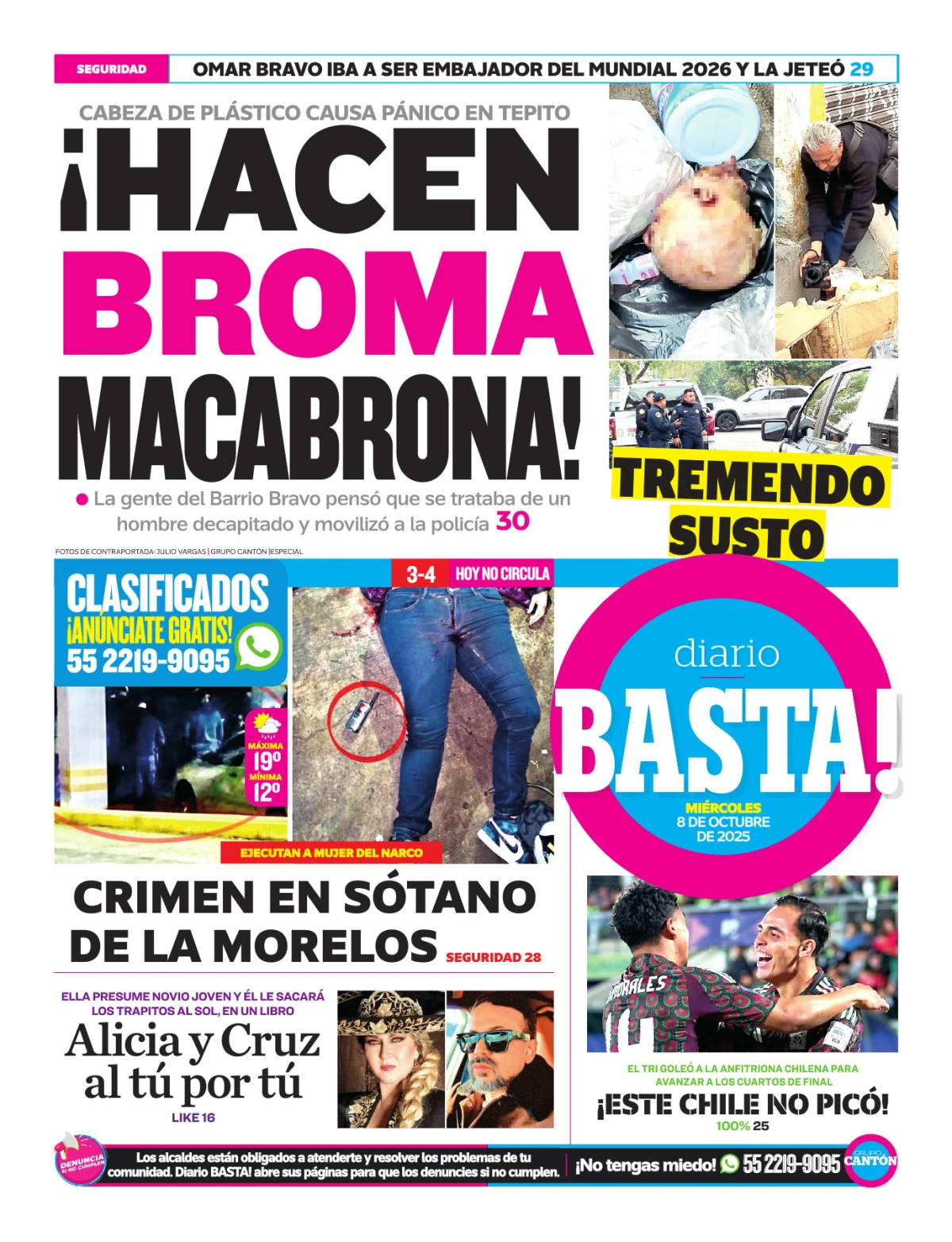 Portada de Basta! (contraportada ) del miércoles, 8 de octubre de 2025