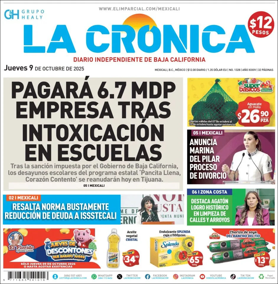 Portada de La Cronica del jueves, 9 de octubre de 2025