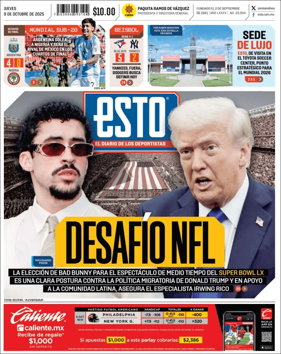 Portada de Esto del jueves, 9 de octubre de 2025