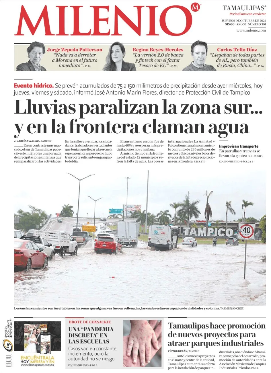 Portada de Milenio Tamaulipas del jueves, 9 de octubre de 2025