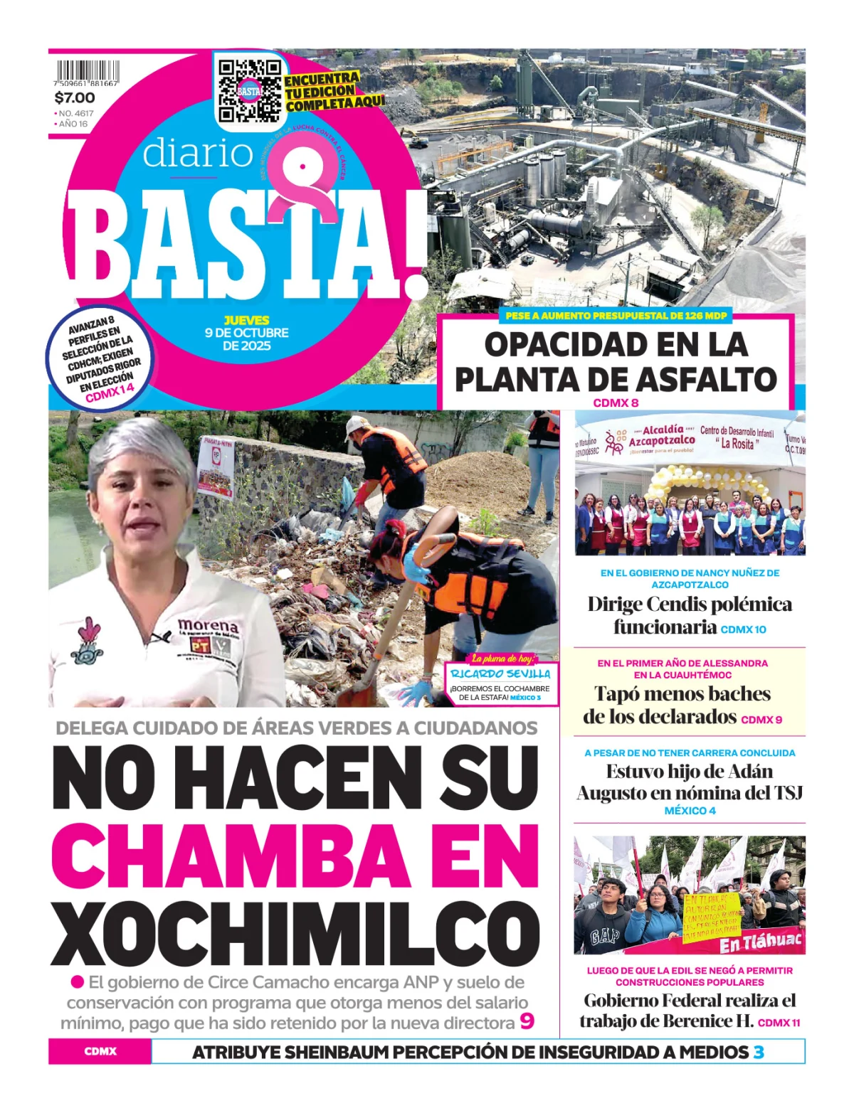 Portada de Basta! (portada) del jueves, 9 de octubre de 2025