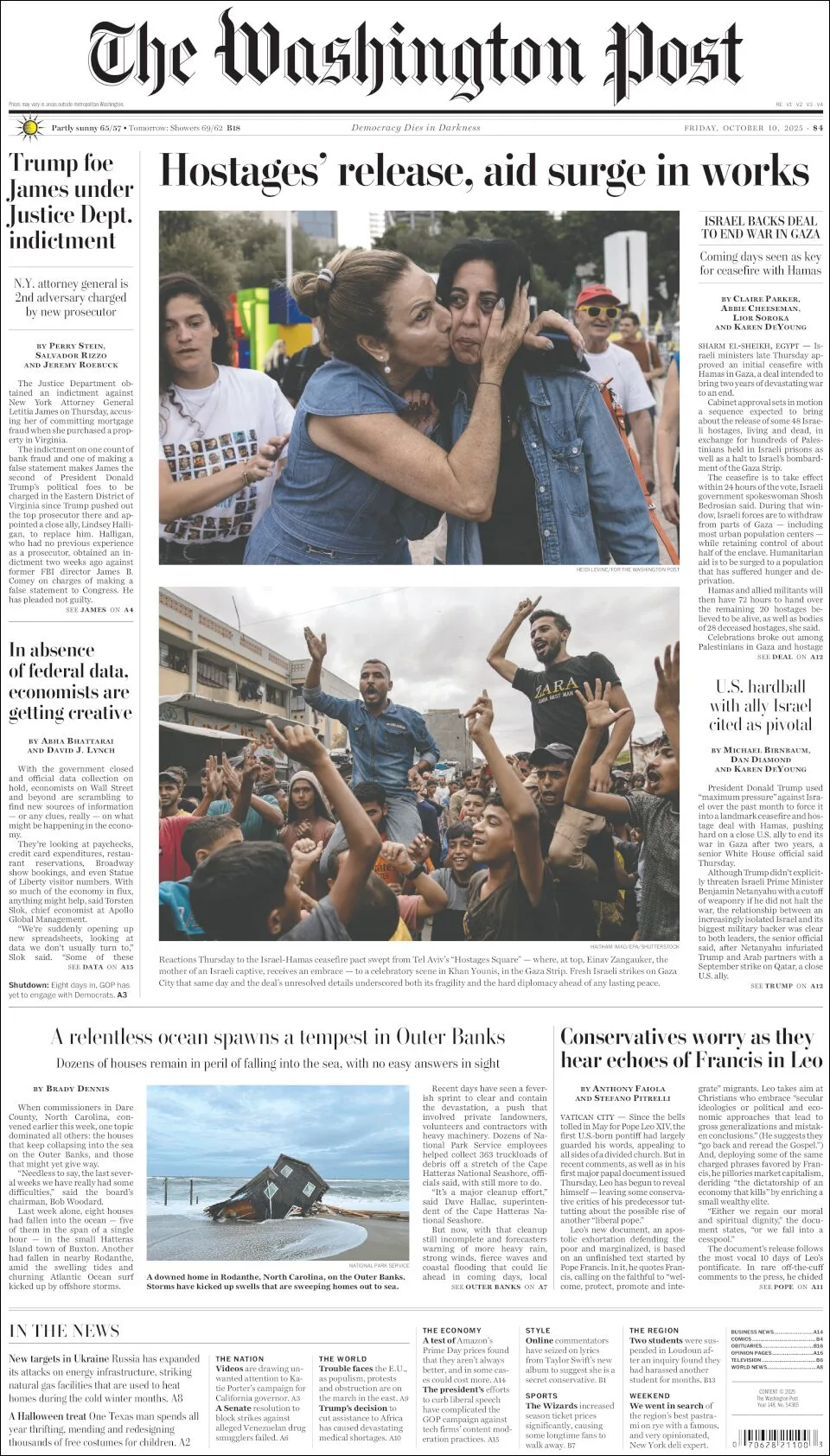 Portada de The Washington Post del viernes, 10 de octubre de 2025
