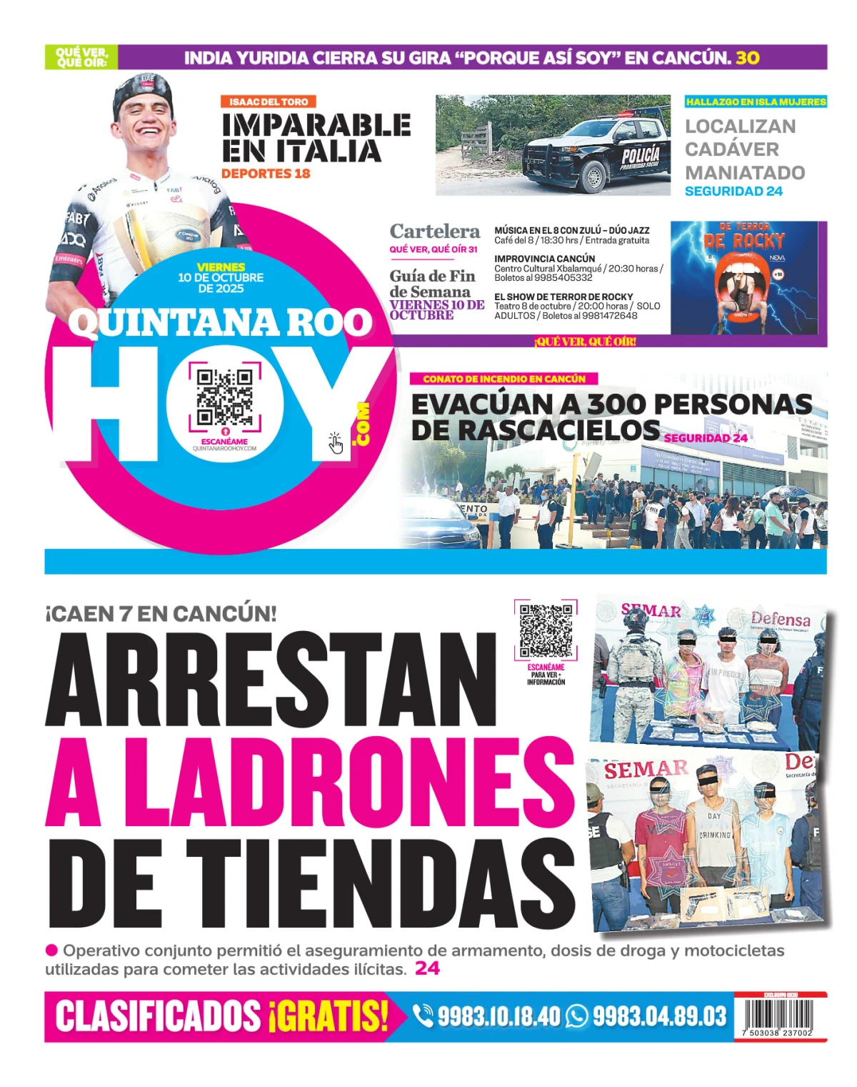 Portada de Quintana Roo Hoy (contraportada) del viernes, 10 de octubre de 2025