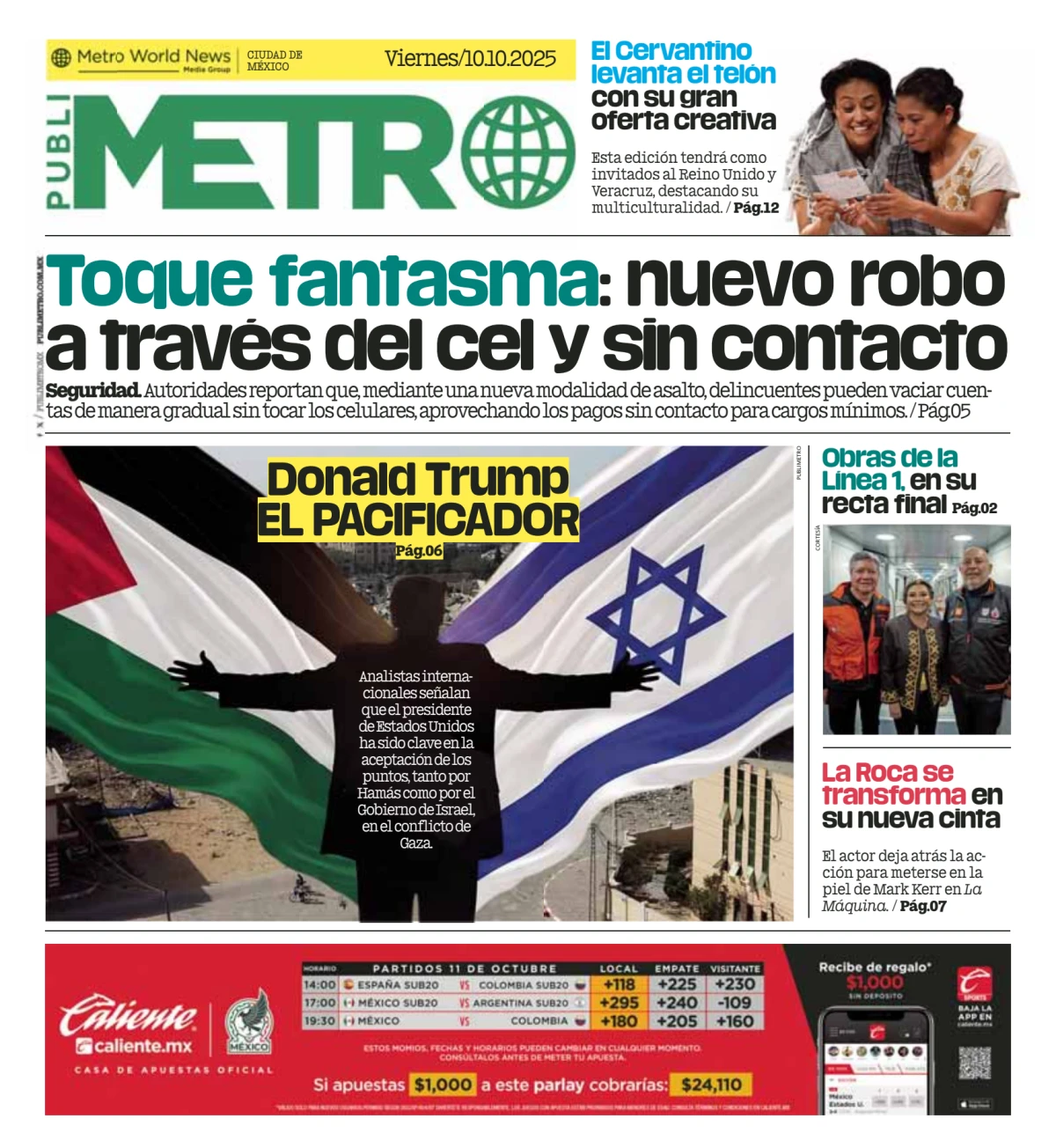 Portada de Publimetro Nacional del viernes, 10 de octubre de 2025