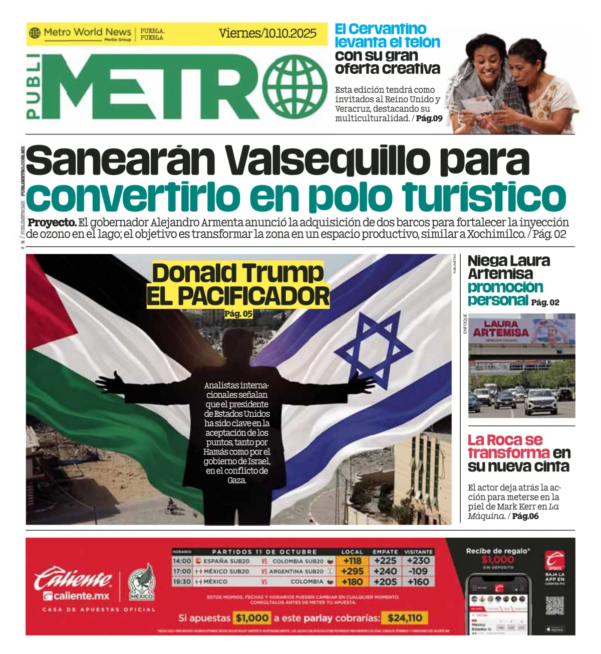 Portada de Publimetro Puebla del viernes, 10 de octubre de 2025