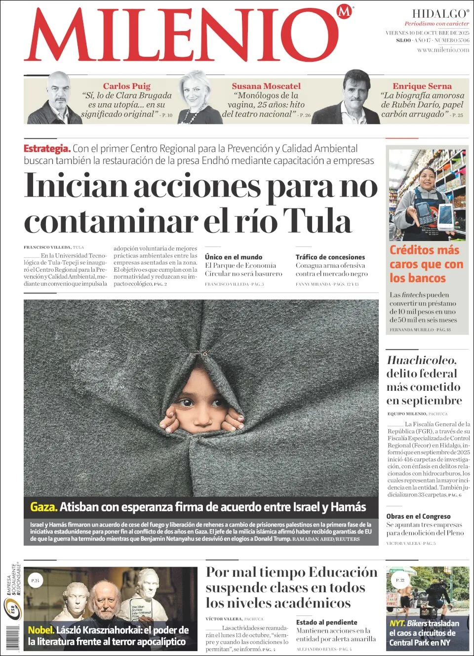 Portada de Milenio Hidalgo del viernes, 10 de octubre de 2025