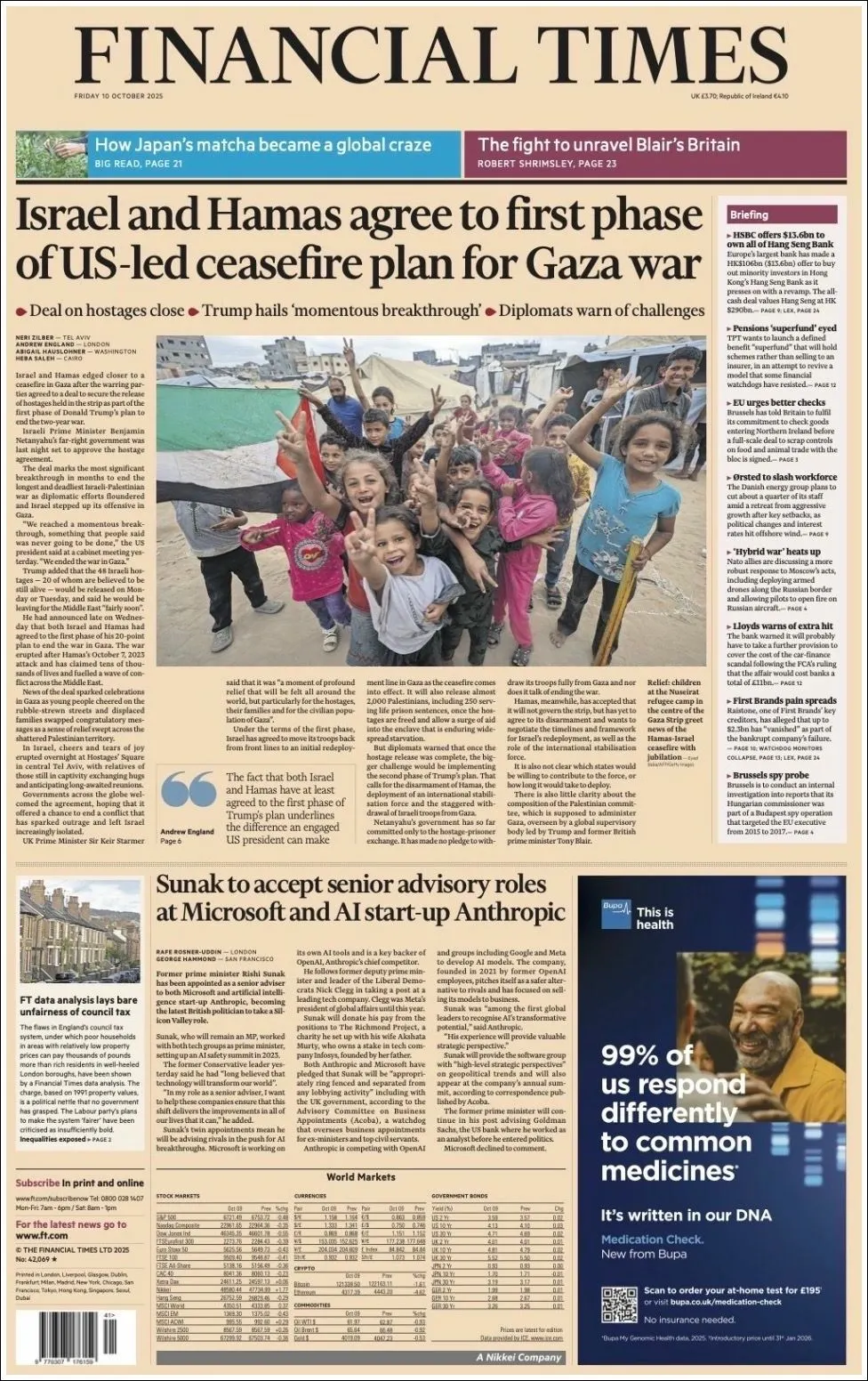 Portada de Financial Times del viernes, 10 de octubre de 2025