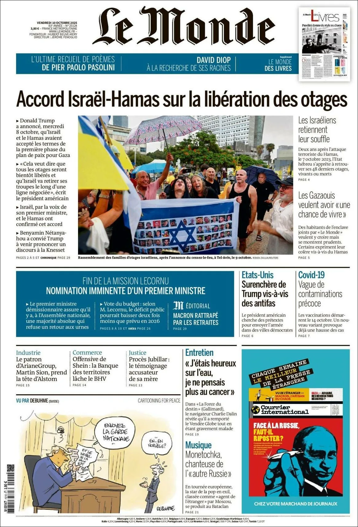Portada de Le Monde del viernes, 10 de octubre de 2025