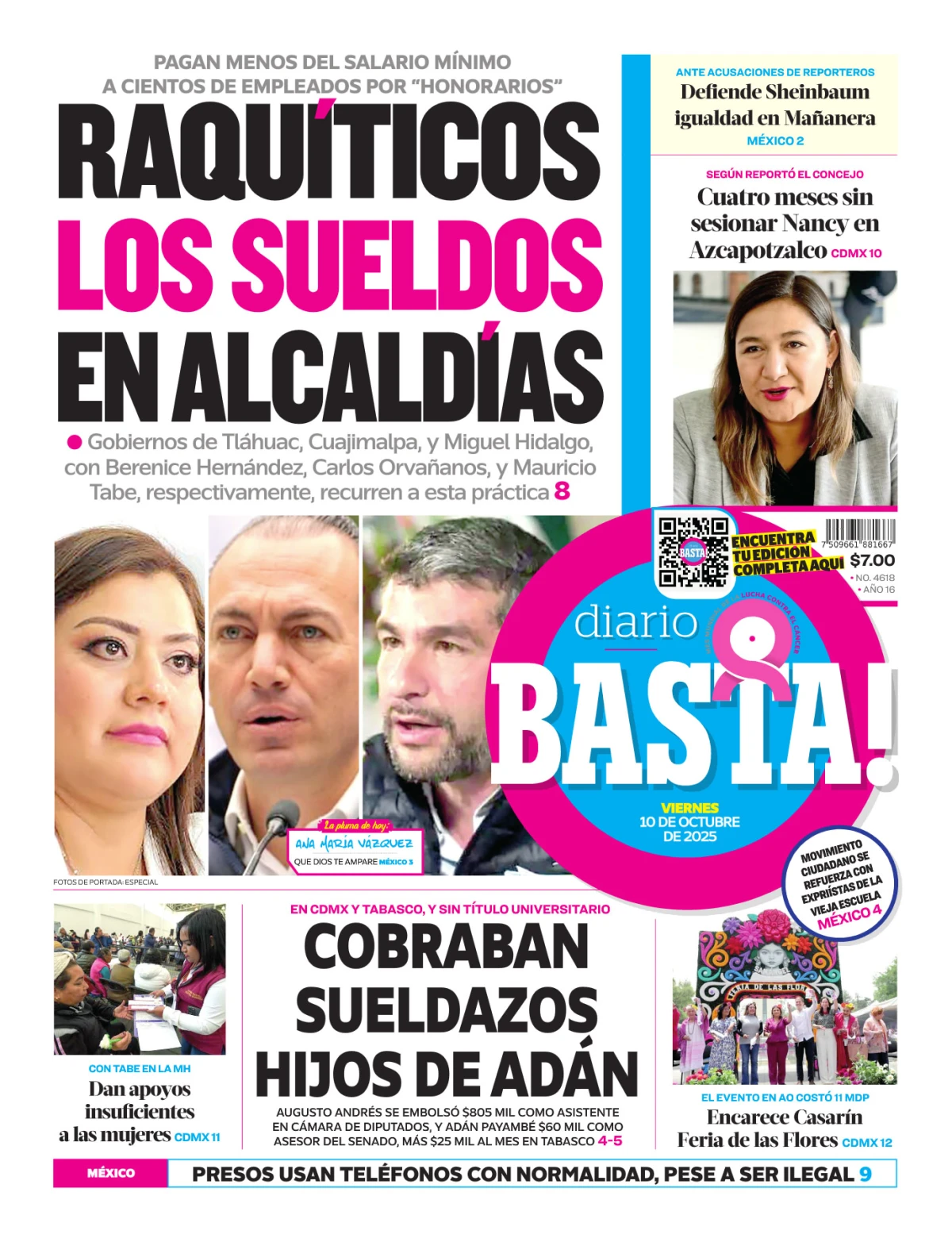 Portada de Basta! (portada) del viernes, 10 de octubre de 2025