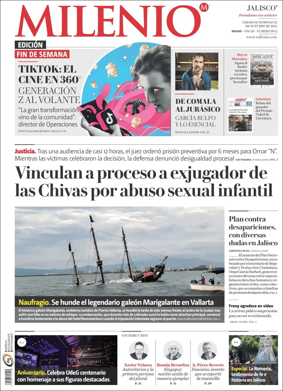 Portada de Milenio Jalisco del sábado, 11 de octubre de 2025