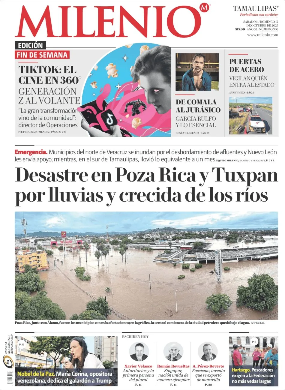 Portada de Milenio Tamaulipas del sábado, 11 de octubre de 2025