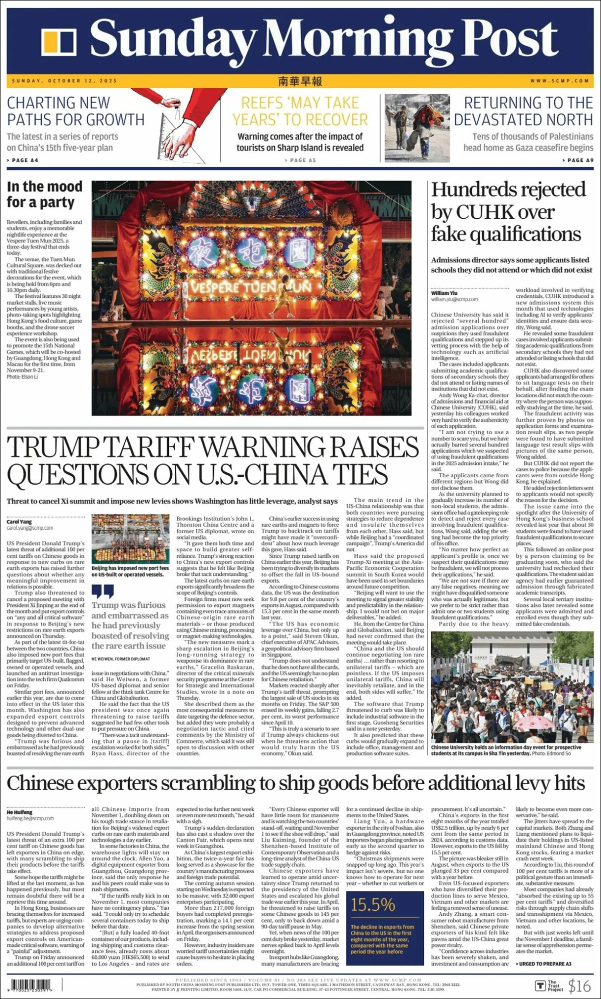 Portada de South China Morning Post