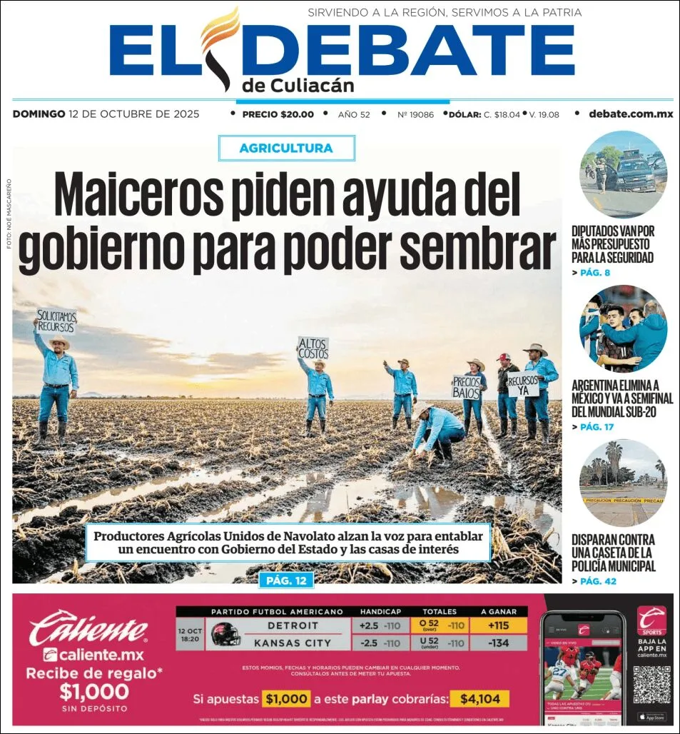 Portada de El Debate de Culiacan del domingo, 12 de octubre de 2025
