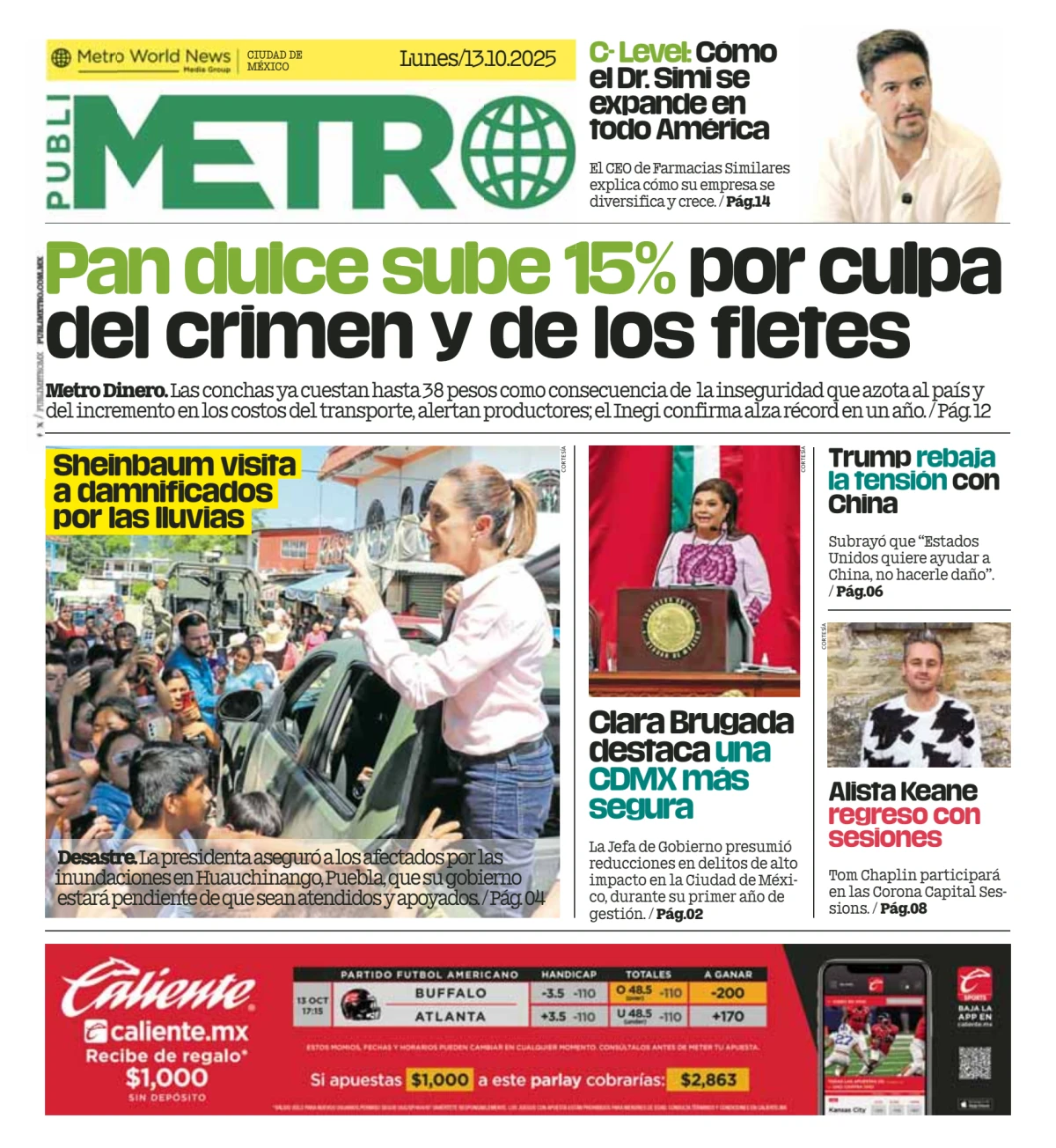 Portada de Publimetro Nacional del lunes, 13 de octubre de 2025