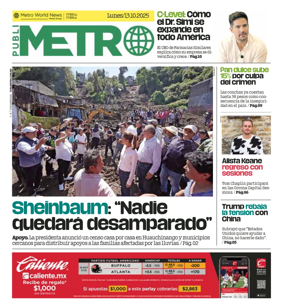 Portada de Publimetro Puebla del lunes, 13 de octubre de 2025