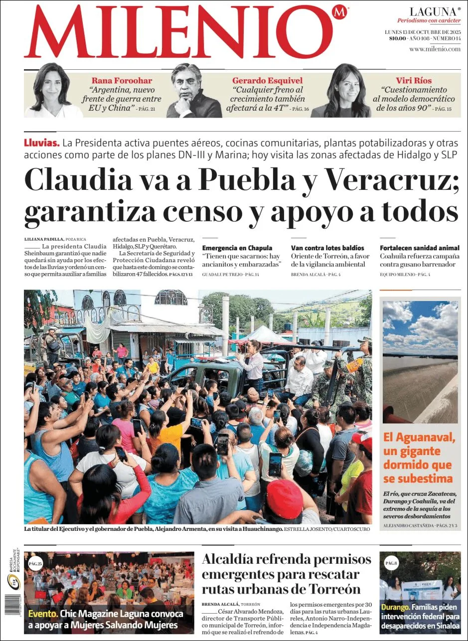 Portada de Milenio Laguna del lunes, 13 de octubre de 2025