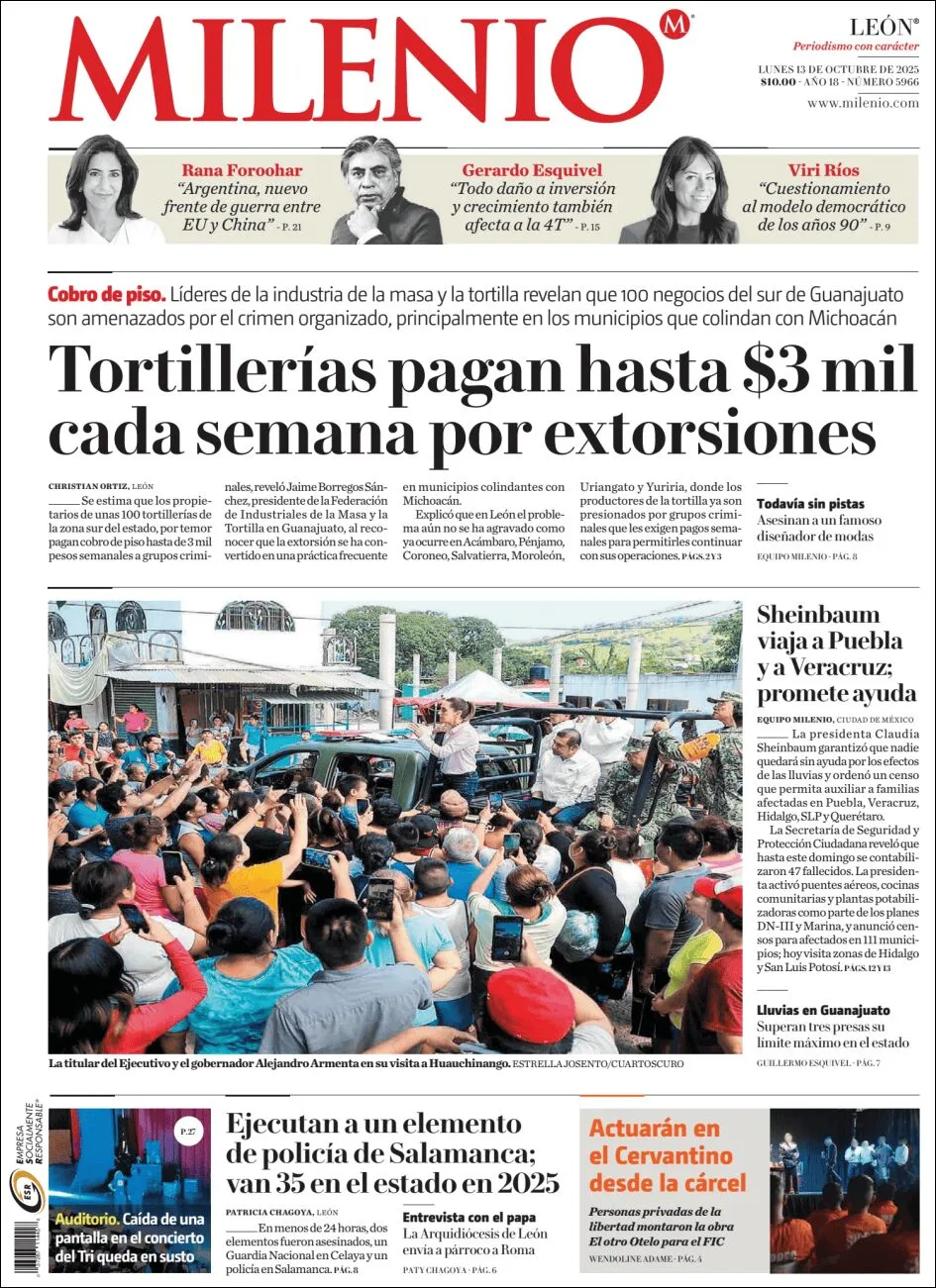 Portada de Milenio Leon del lunes, 13 de octubre de 2025
