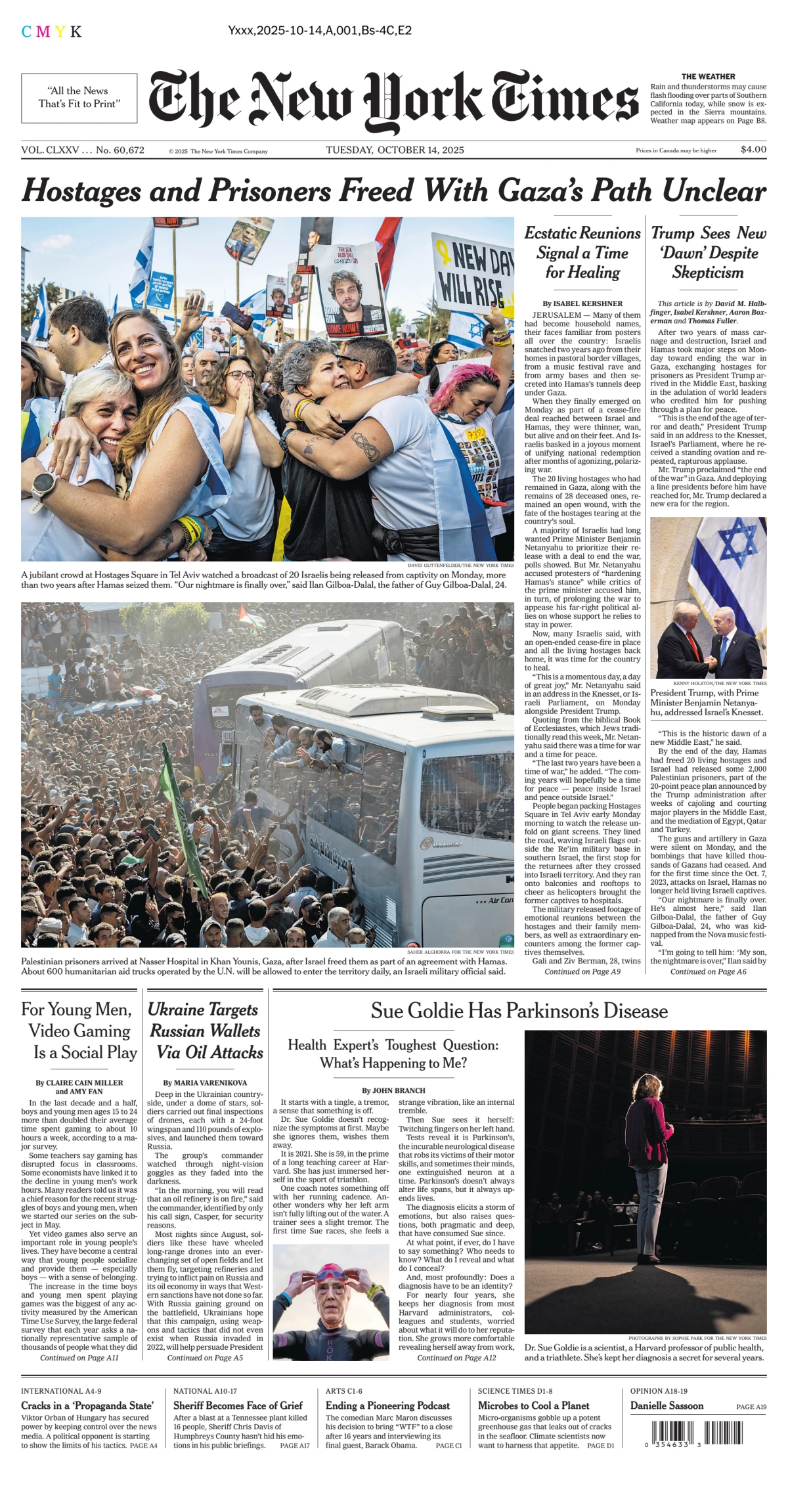 Portada de The New York Times (national) del martes, 14 de octubre de 2025