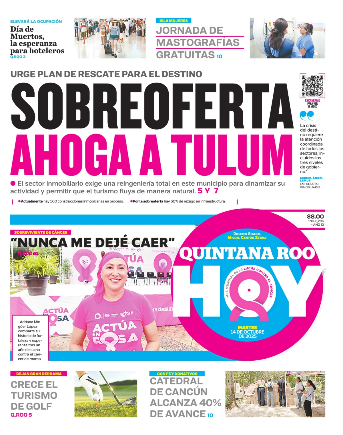 Portada de Quintana Roo Hoy (portada) del martes, 14 de octubre de 2025