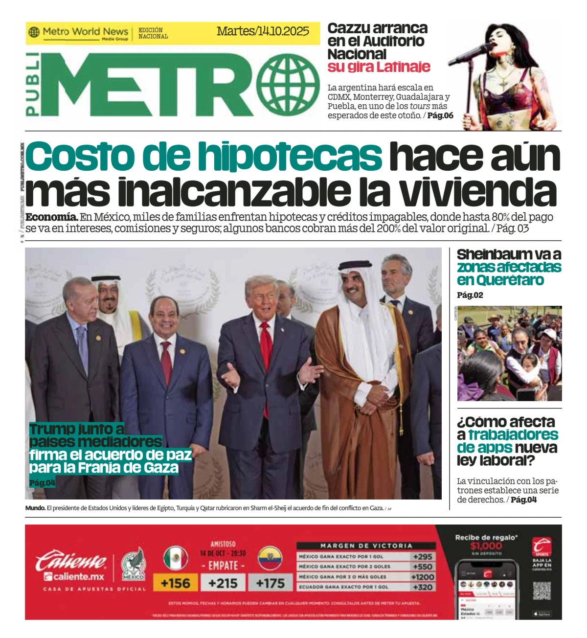 Portada de Publimetro Puebla del martes, 14 de octubre de 2025