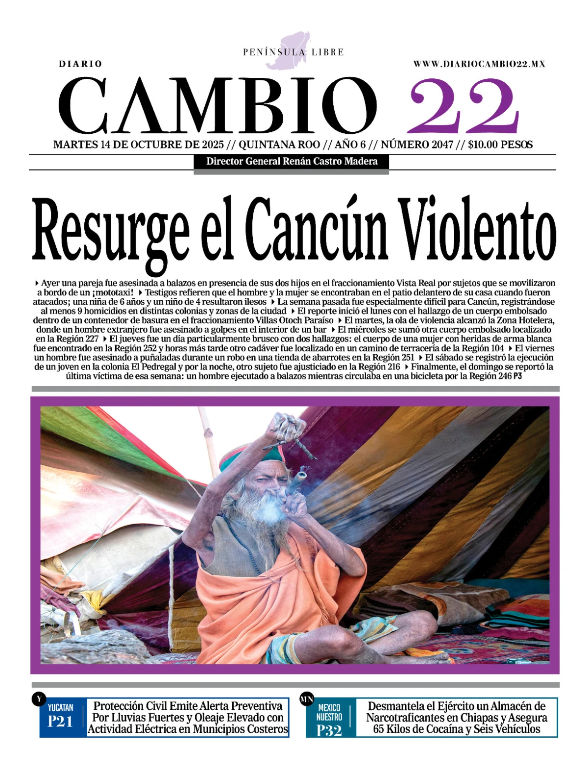 Portada de Diario Cambio 22 (contraportada) del martes, 14 de octubre de 2025