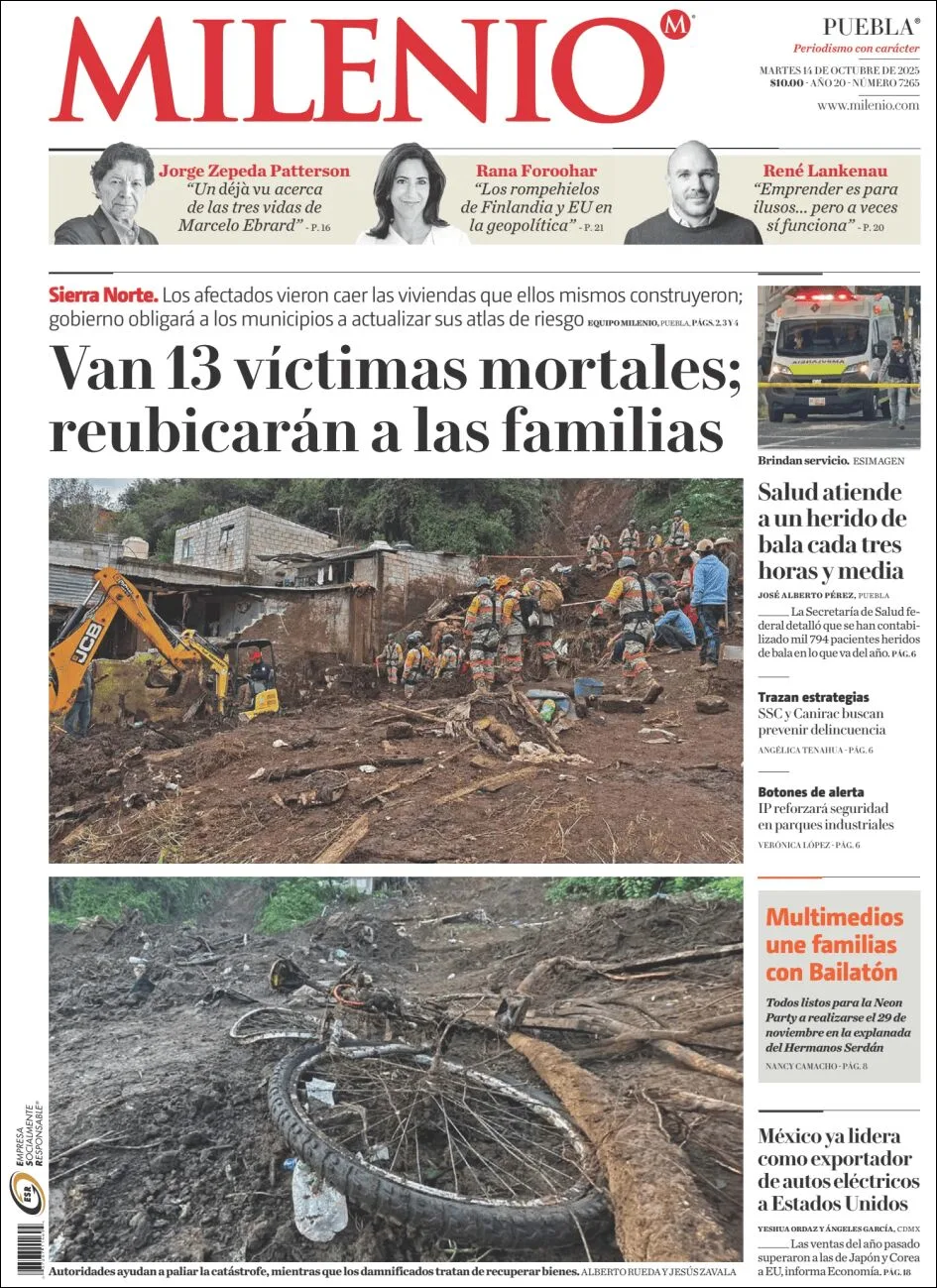 Portada de Milenio Puebla del martes, 14 de octubre de 2025