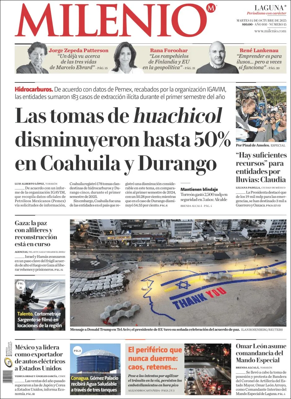 Portada de Milenio Laguna del martes, 14 de octubre de 2025