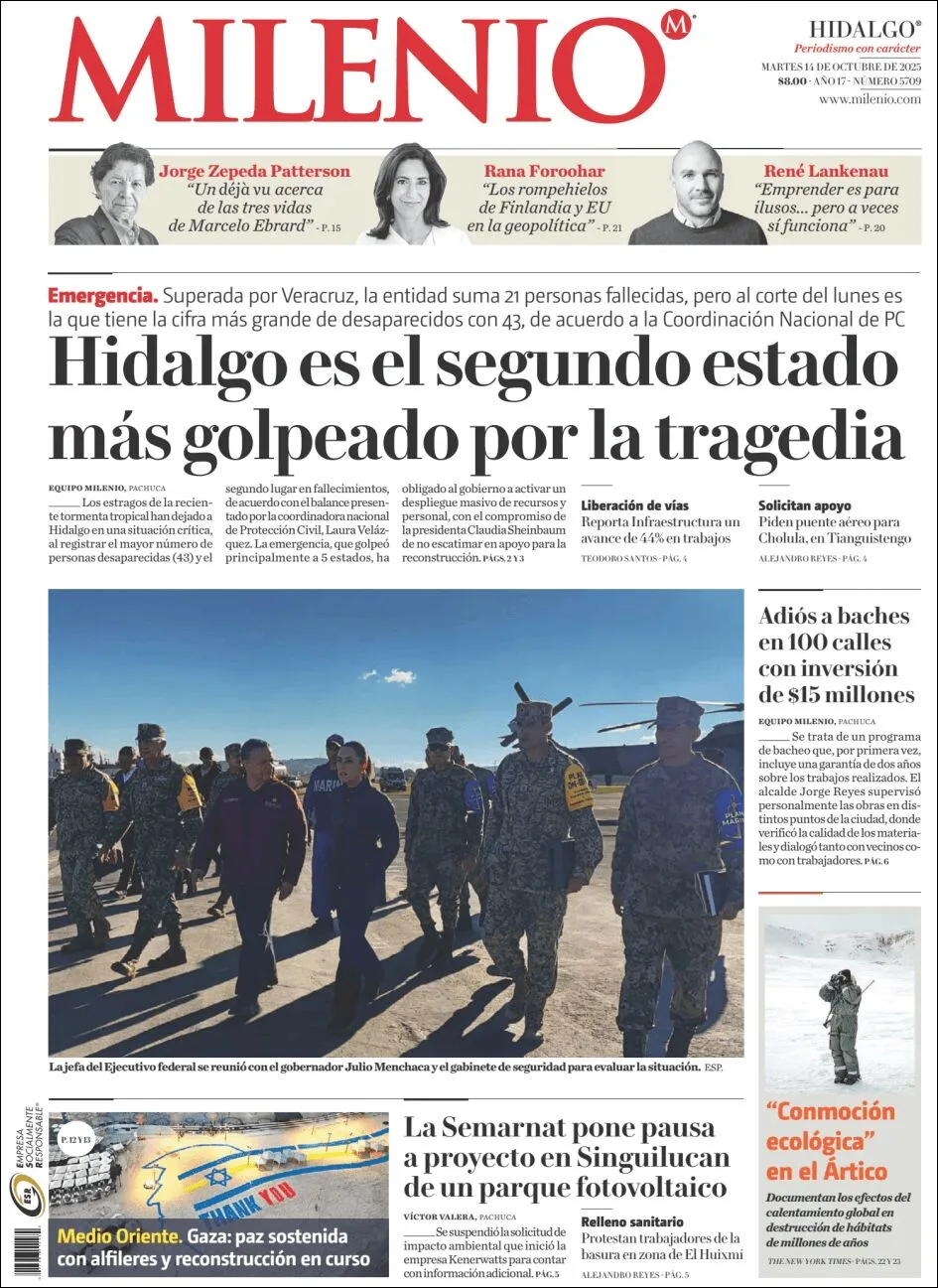 Portada de Milenio Hidalgo del martes, 14 de octubre de 2025