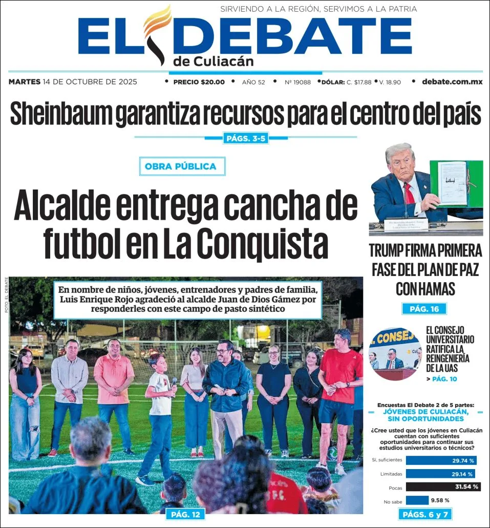 Portada de El Debate de Culiacan del martes, 14 de octubre de 2025