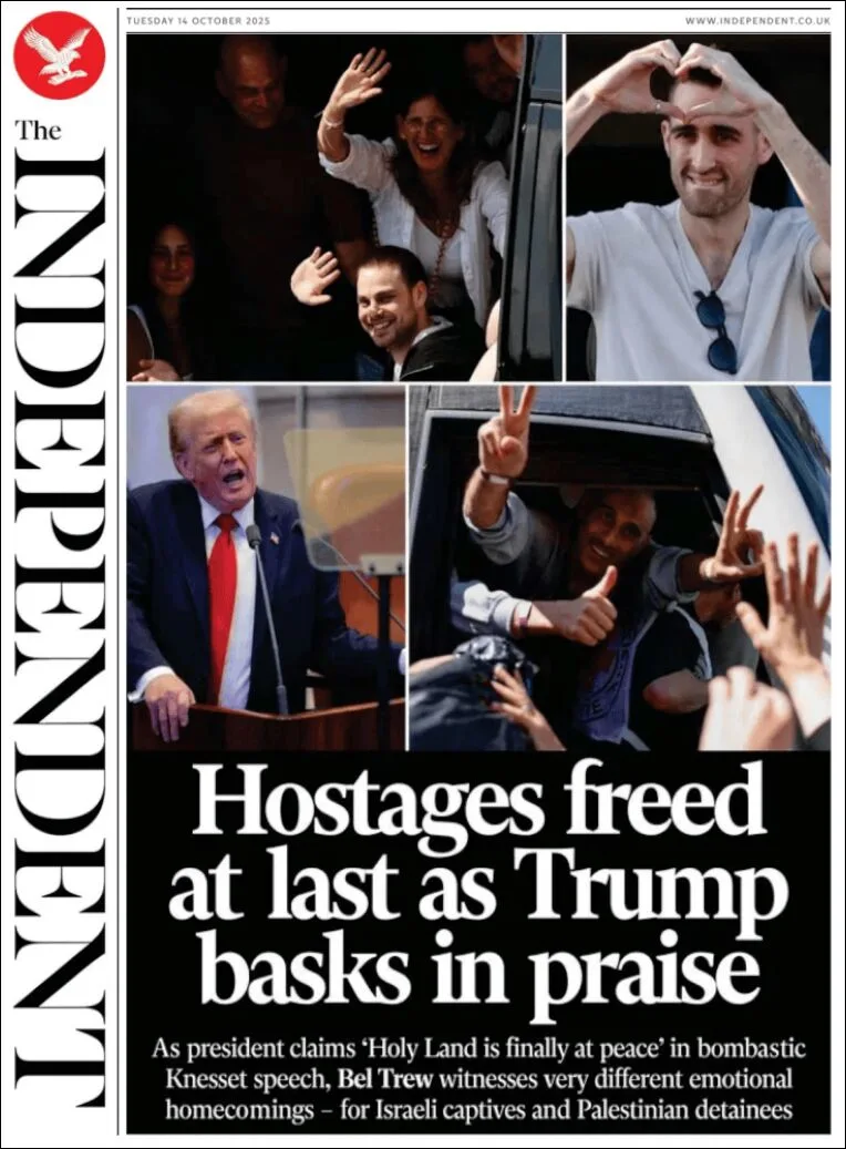 Portada de The Independent del martes, 14 de octubre de 2025